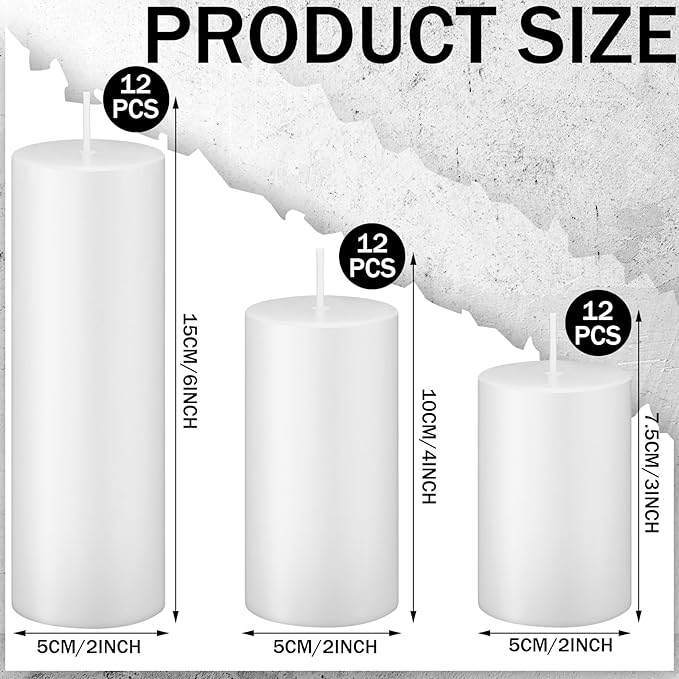 MTLEE 36 Pcs Pillar Candles Bulk Unscented Candle Set 38 Hour Long Burning Dripless for Dinner Emergency Wedding Spa Party(3 Sizes,White)