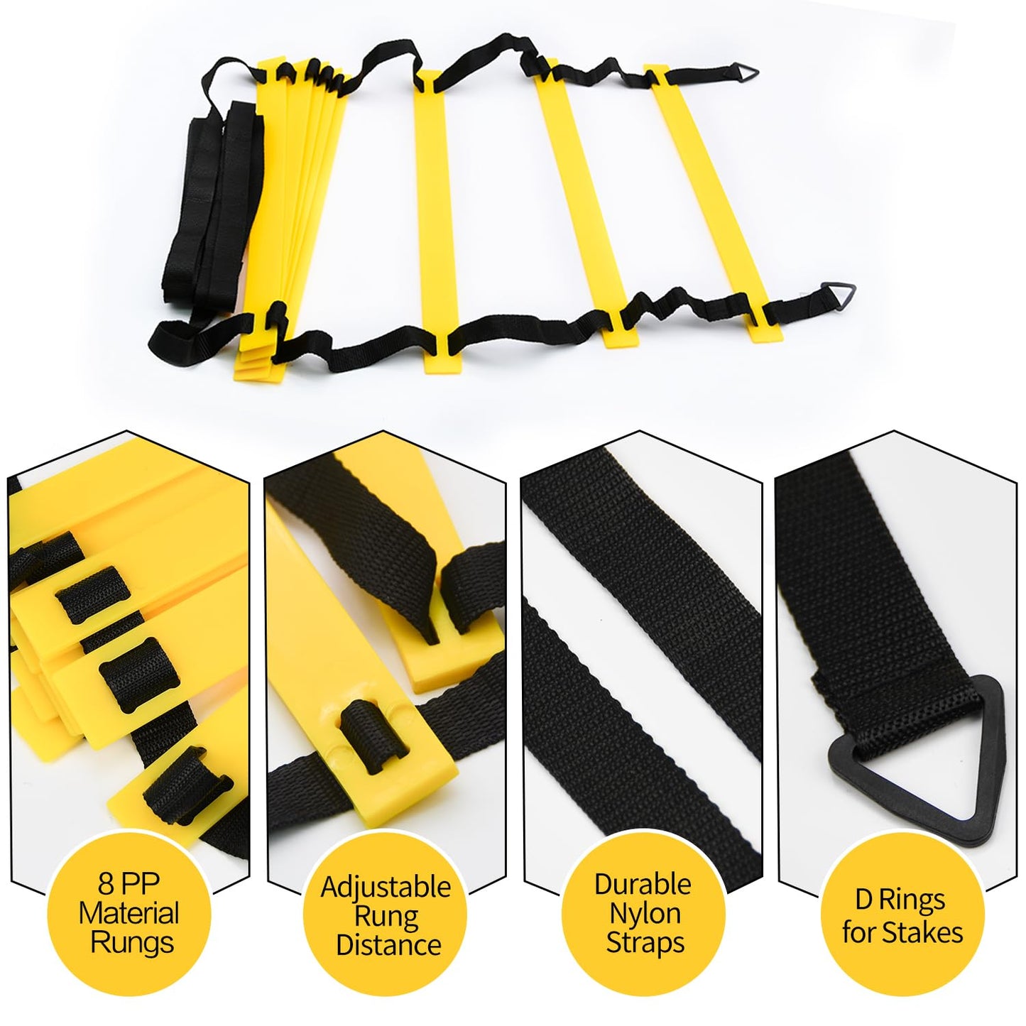 RUBY.Q 12 Rungs Agility Ladder Set, 20ft Speed Training Ladder with Steel Stakes and Carry Bag for Soccer, Speed Fitness Feet Training