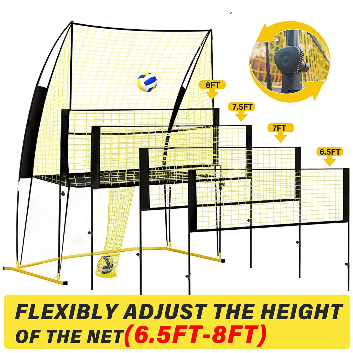 foootcu Volleyball Training Net Equipment System，Volleyball Practice Net of Adjustable Height, Good Stability, Easy Assembly & Storage, Indoor and Outdoor Use
