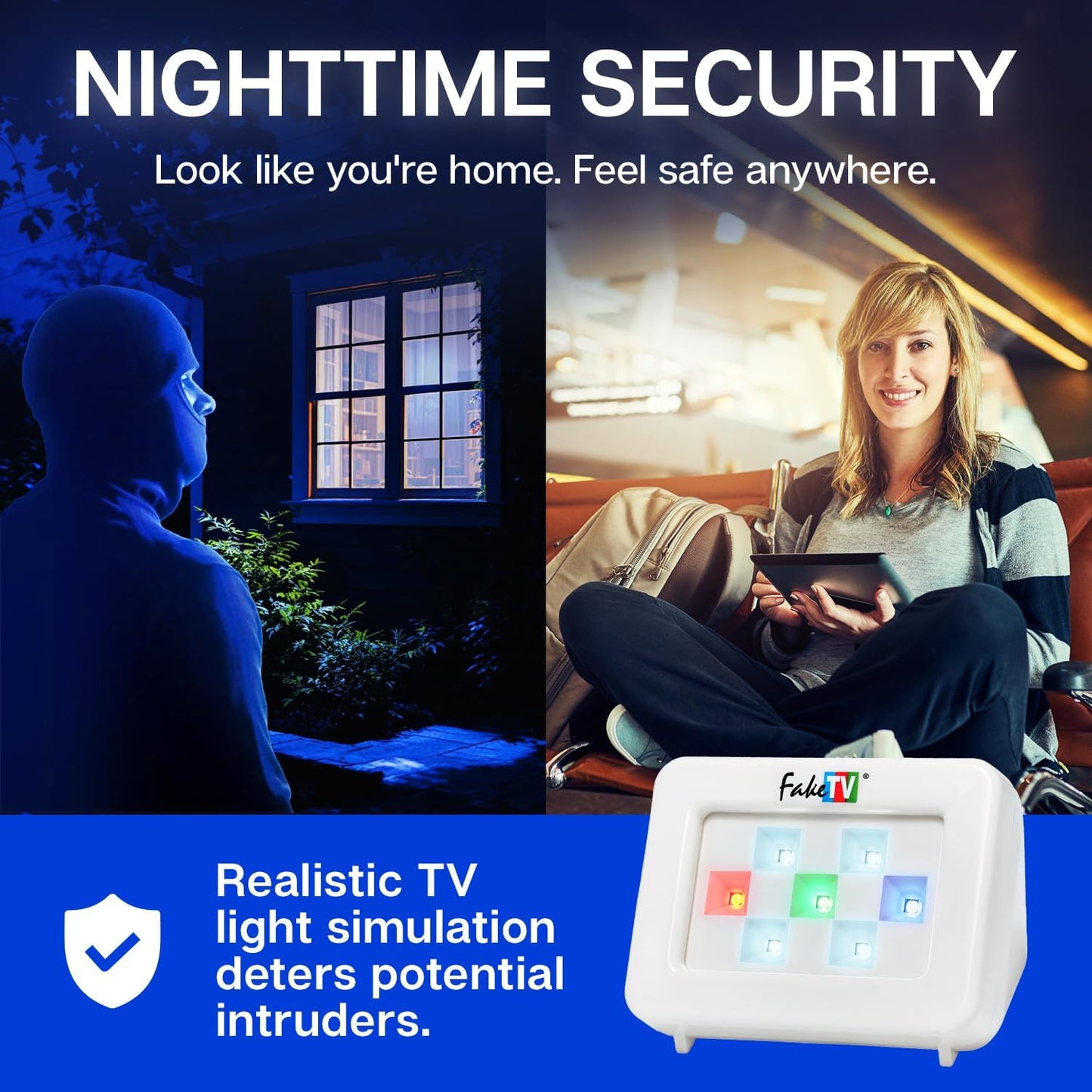 FakeTV FTV-7 Dummy White Advanced Home Security Television Simulator Theft Deterrent Energy-Saving LED Home Security TV