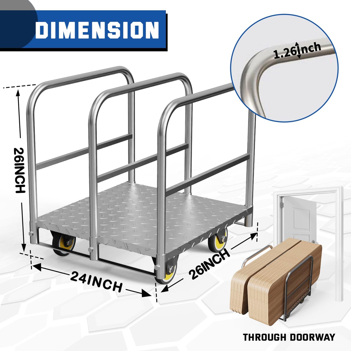 Panel Cart, Heavy Duty Flatbed With 5In Swivel Caster 1500LBS Weight Capacity for Lumber Drywall Mattress Transporting Heavy Loads With Ease and Efficiency - 2PCS Straps for Platform Trucks