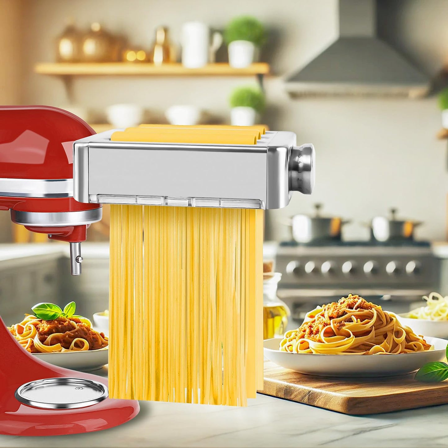 3-in-1 Metal Pasta Maker Attachment, Compatible with All KitchenAid Stand Mixers, Includes Pasta Roller, Fettuccine Cutter, and Spaghetti Cutter, Make Fresh Homemade Pasta with Ease