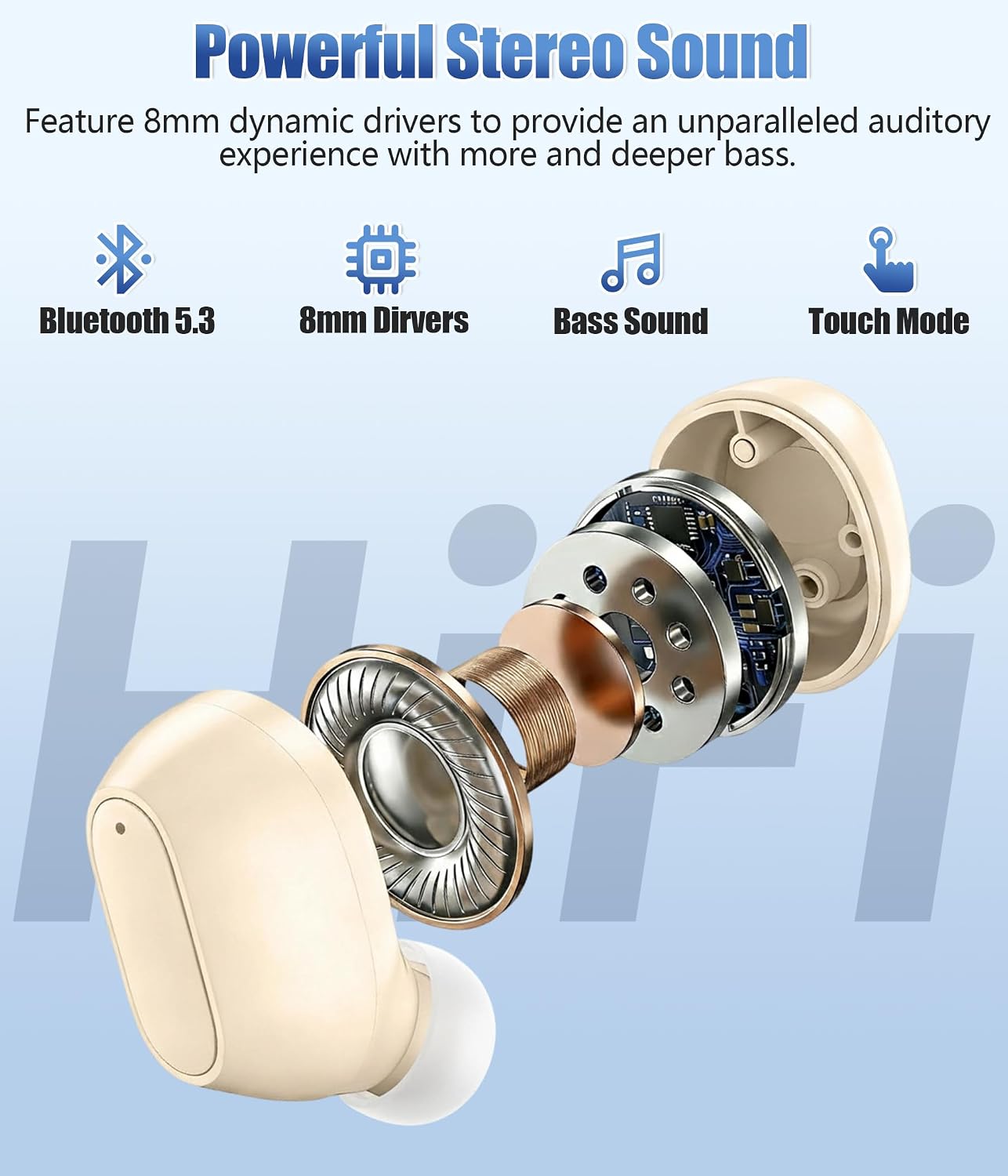 STUPIDYIN 5.3 30H IP54 Wireless Earbuds, Bluetooth Headphones with Makeup Mirror Charging Case, Semi-Transparent