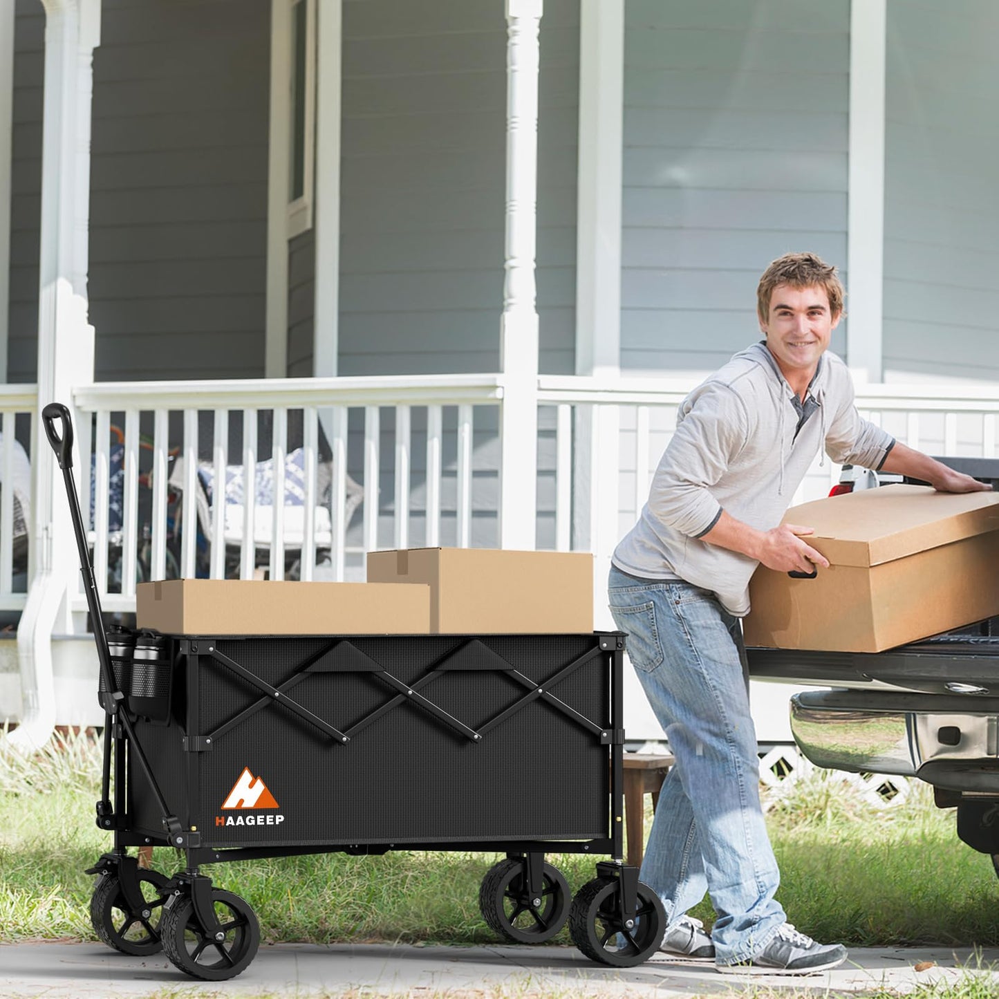 Collapsible Wagon Cart with Wheels Foldable - Folding Utility Heavy Duty Wagons Carts for Grocery Sports Garden Shopping Camping Wheelbarrows (Black200L)