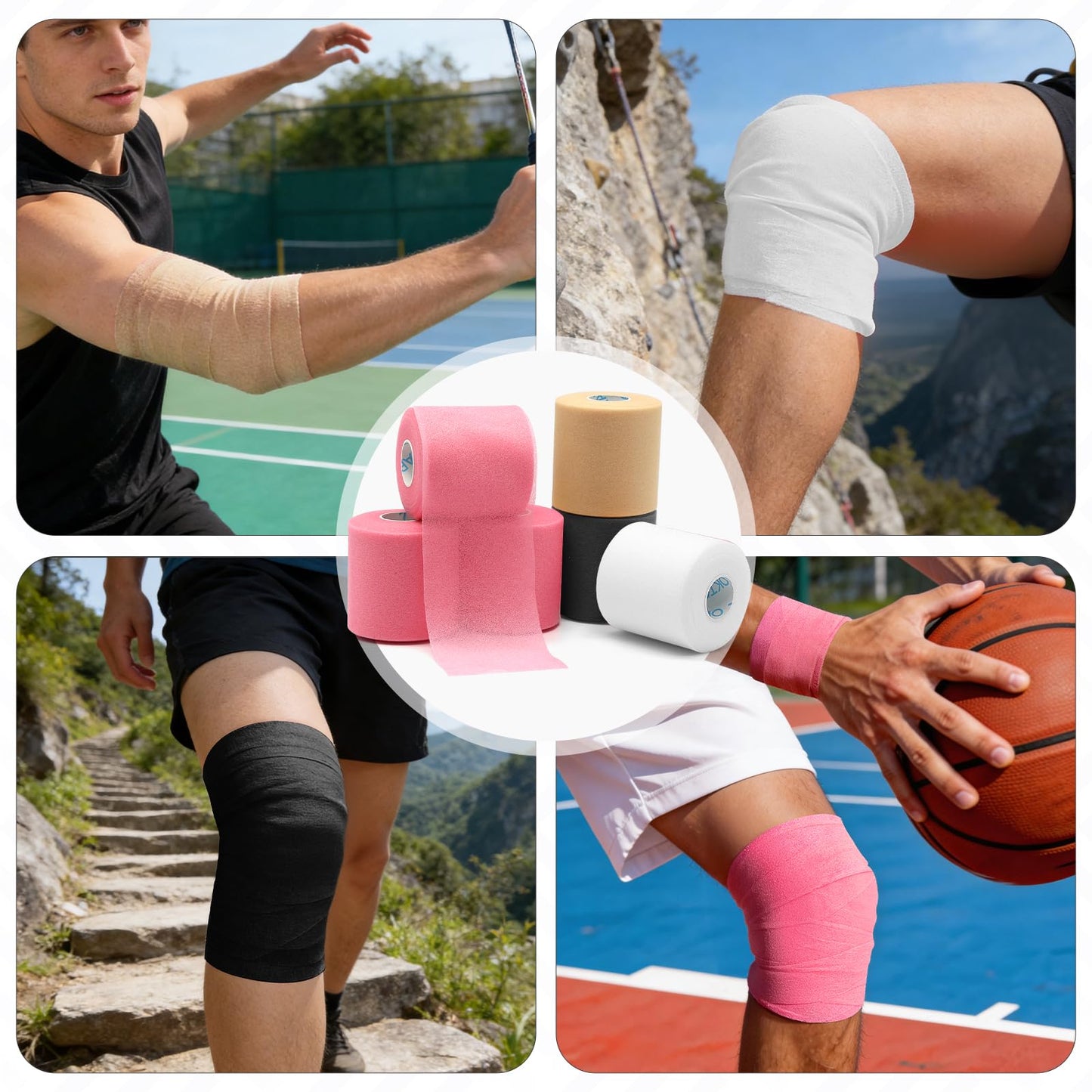 OK TAPE Pre Wrap Tape (6-Rolls, 12 Yds) - Athletic Foam Underwrap for Sports, Protect for Ankles Wrists Hands and Knees, 2.75 Inches - White