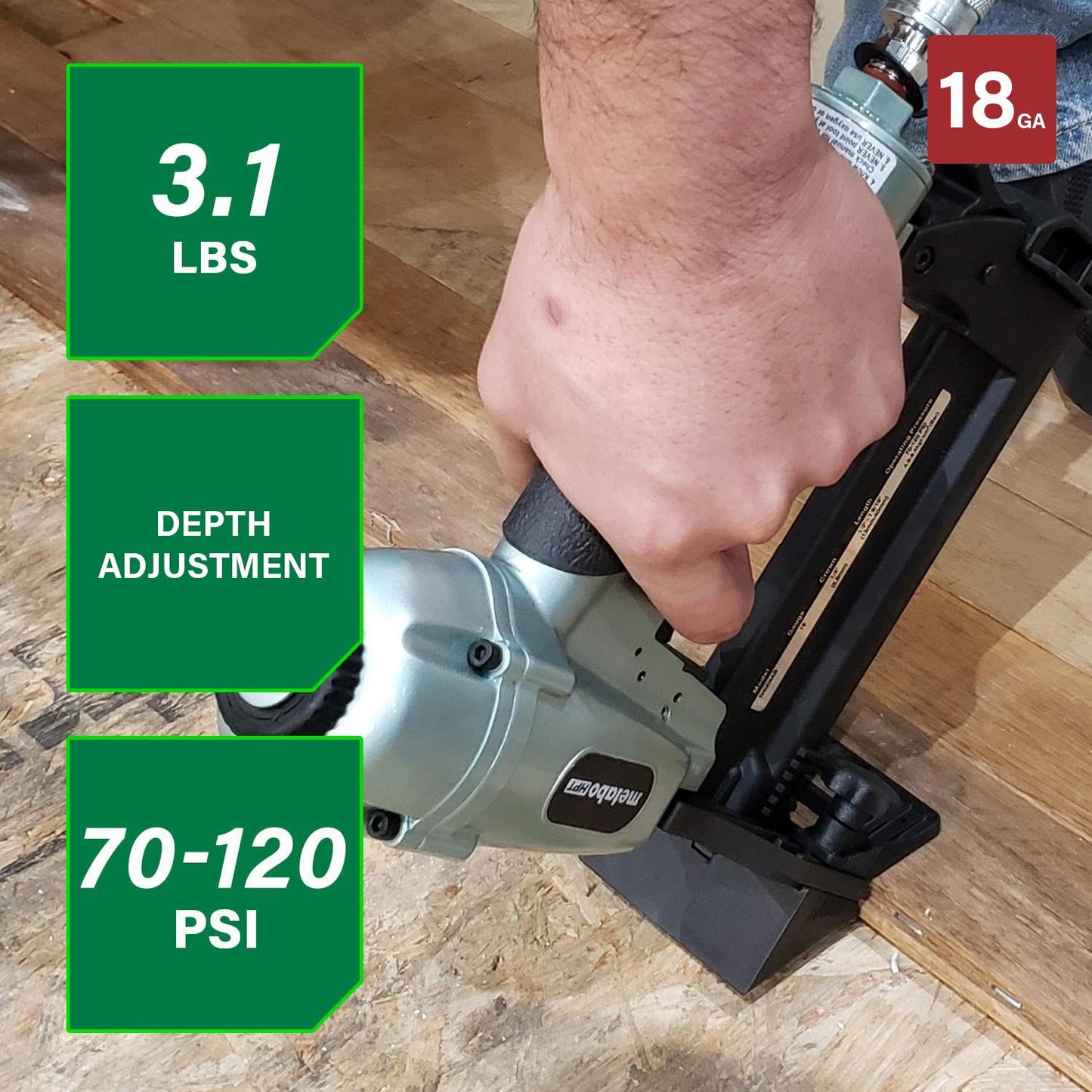 Metabo HPT Flooring Stapler, Pro-preferred Pneumatic Power Nailers, Power Stapler for Hardwood Flooring, 18 Gauge, 1/4" Staples, Length 1/2" to 1-9/16", N4004AB