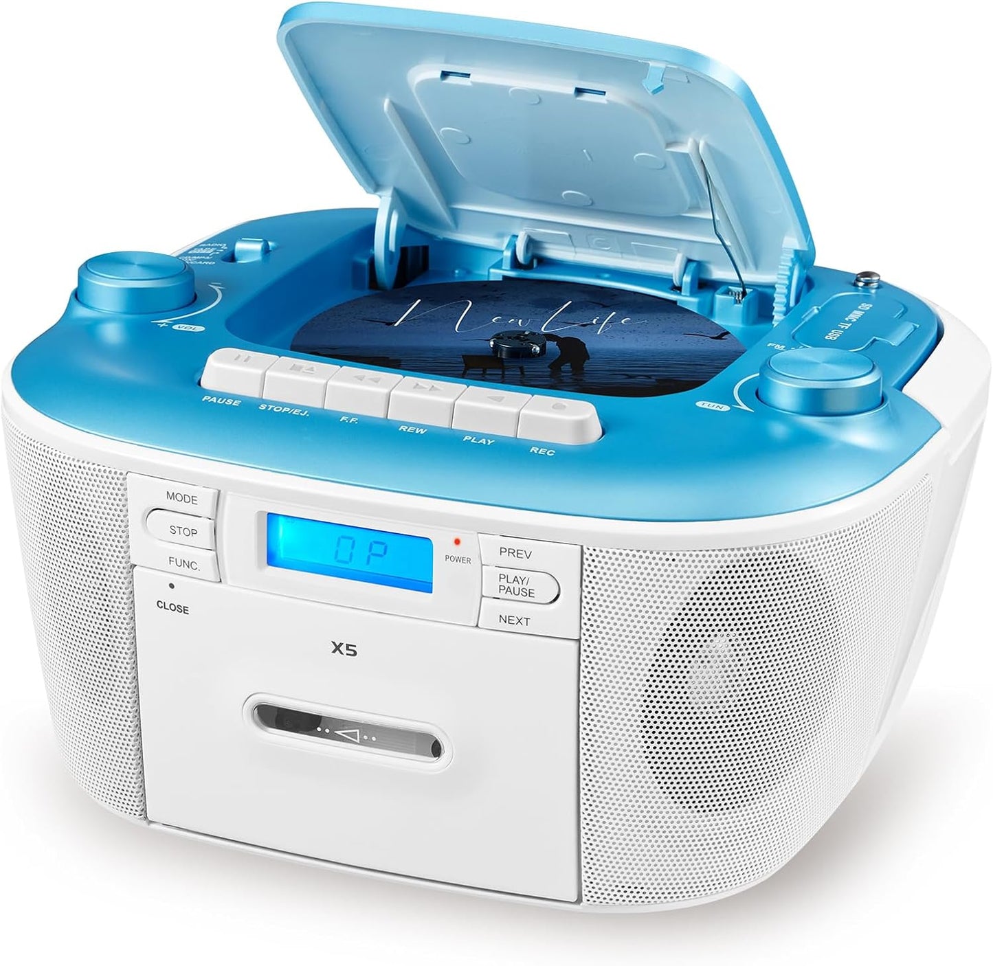 Gelielim Cassette Cassette AUX/TF/USB/MP3 Portable CD and Player Combo - Tape Player Boombox with AM FM Radio, Boom Box