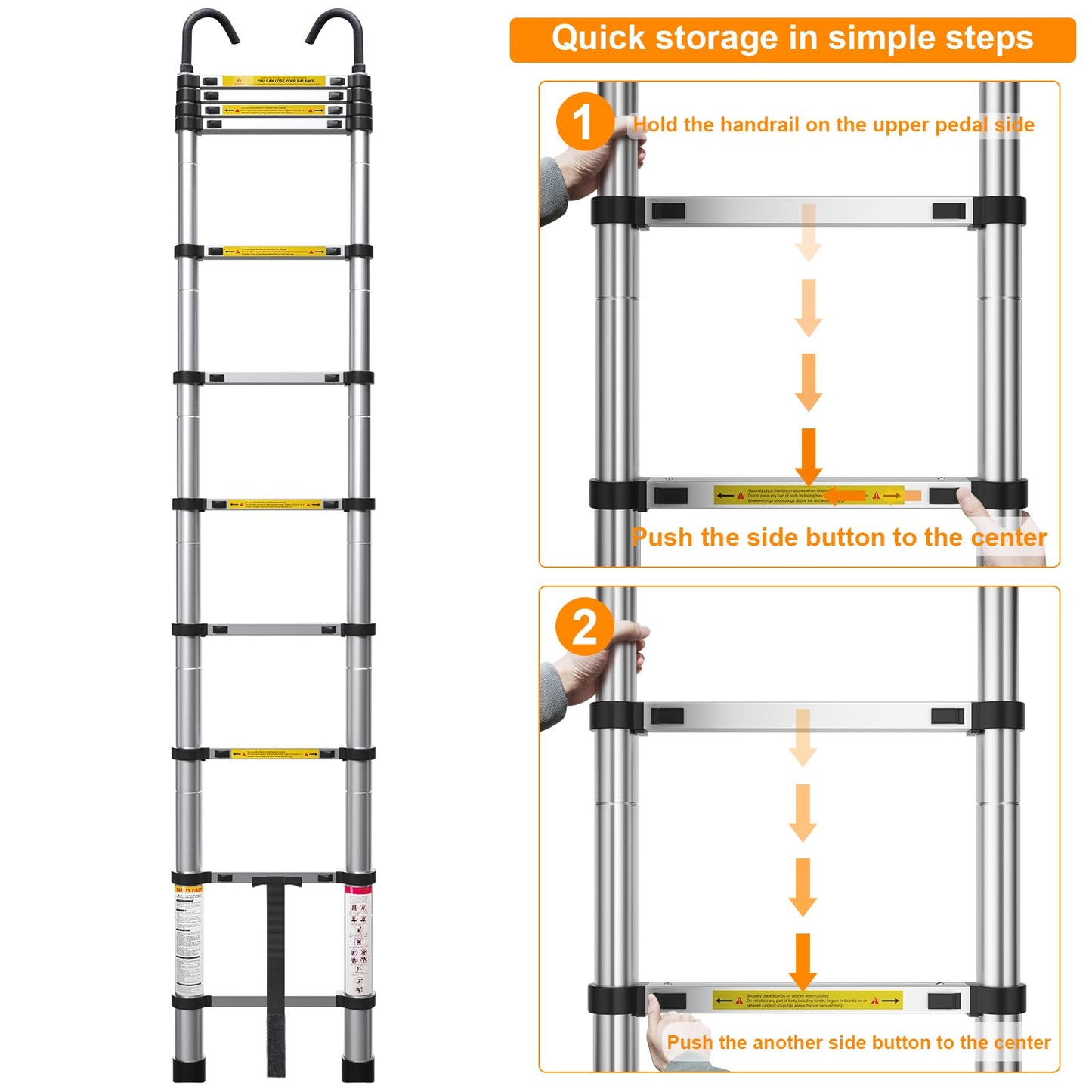 ZenAscend 10.5ft Telescoping Ladder, Multi-Purpose Collapsible Ladder with Hook, Aluminum Extension Ladders for Home, Folding Telescoping Ladder for RV, Attic, Daily Use at Home, 330 lbs…