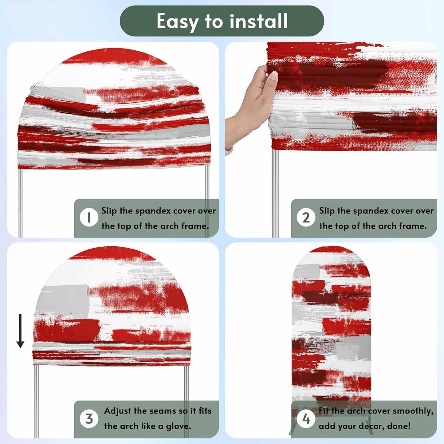 Jnbasdffb 7.2 Red Abstract Wedding Arch Cover, Stretchy Spandex Arch Backdrop Stand Covers FT, Grey Modern Mottled Art