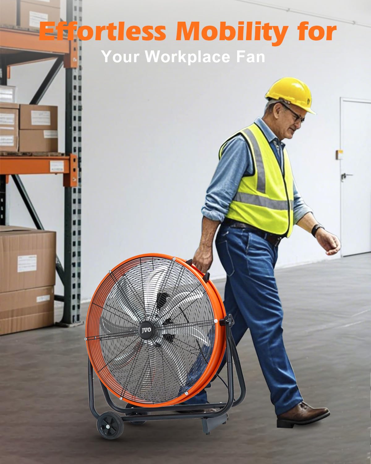 JVO 24 Inch Industrial Floor Drum Fan - 9500 CFM Heavy Duty High Velocity Floor Fan with 8 Blades 3-Speed Big Ass Fan for Warehouse, Garage, Shop, Patios Heavy Duty Shop Fans & Garage Fans for Cooling