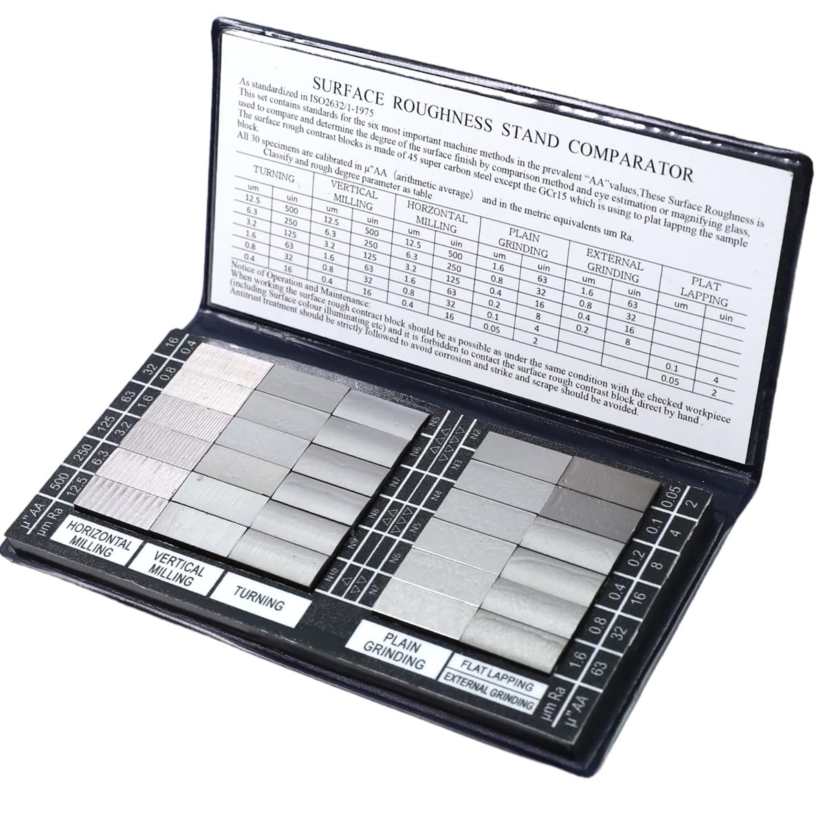 FUZIDDN Surface Finish Comparator Set, Ra 0.05-12.5μm with 30 Samples, Professional Tactile & Visual Roughness Comparison Tool for Quality Control in Machining, Grinding, Milling Processes