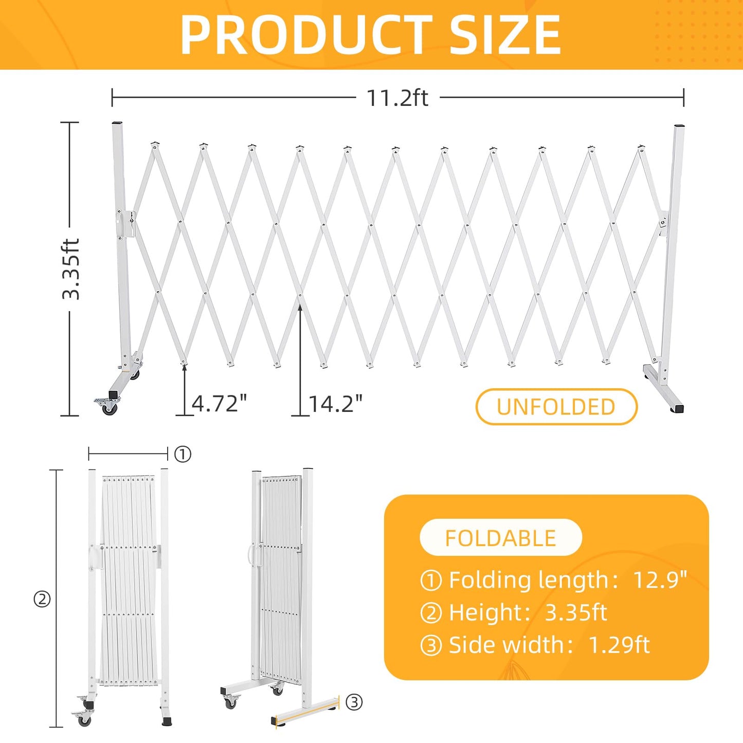 AkiiGer Metal Expandable Barrier Fence for Dogs, Portable Barricade Gate with Casters, Foldable Pet Gate Indoor Outdoor for Rooms, Stairs, Driveway, Garage, Yard, Doorways, 11 Feet, White