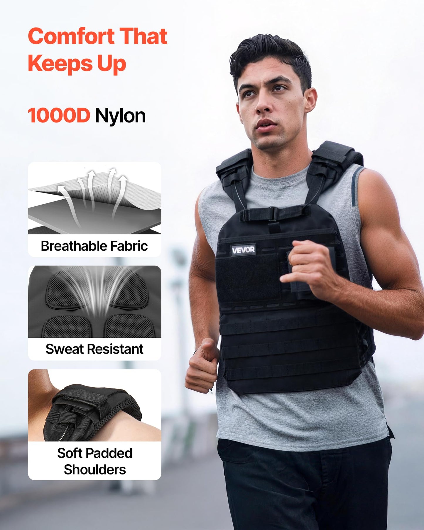 VEVOR Weighted Vest, Body Weight Vest with Shoulder Pad, and Reflective Stripe, Exercise Set for Men Women, Workout Equipment for Strength Training, Running, Jogging, Fitness, Muscle Building
