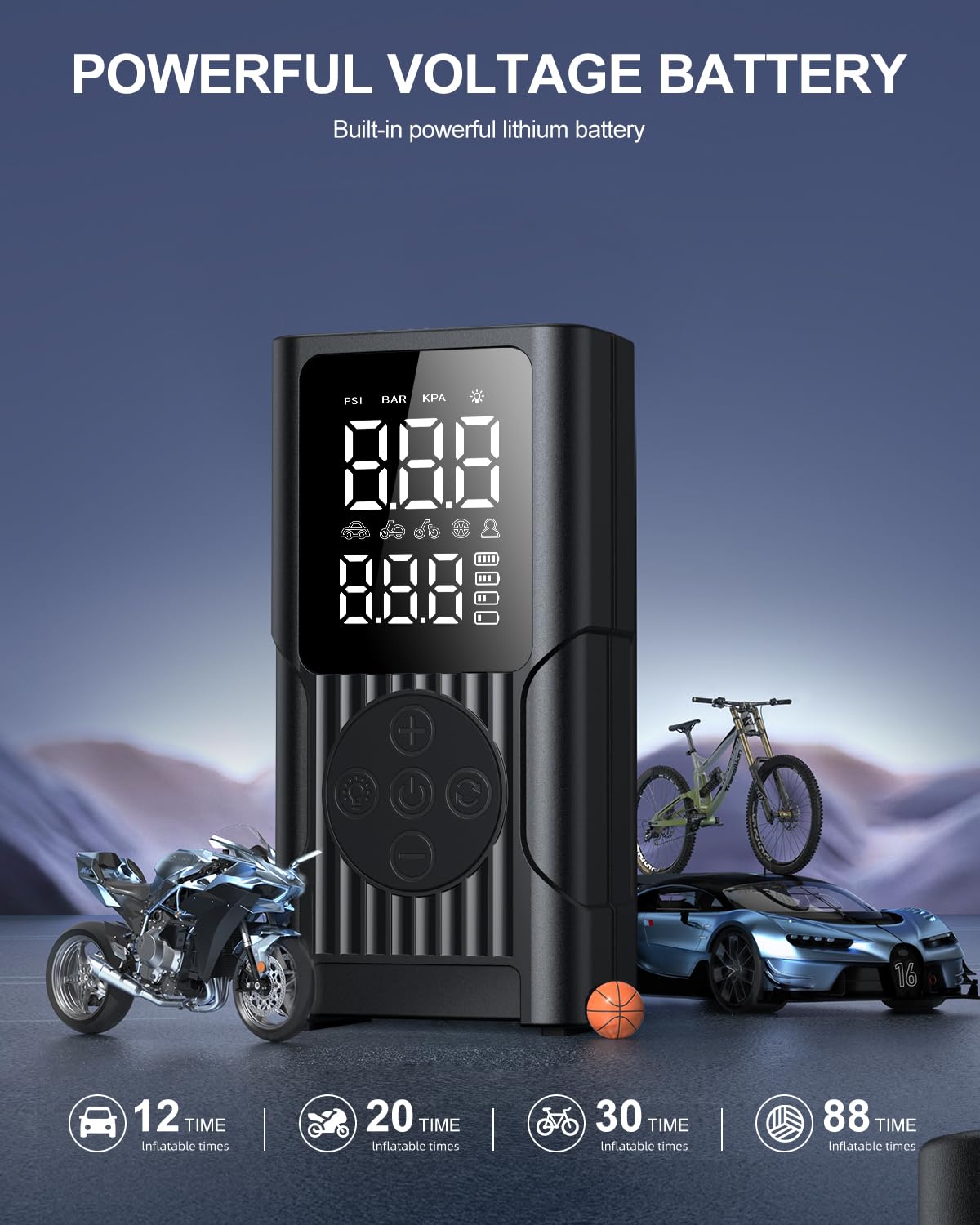 QQVVKK Tire Inflator Portable Air Compressor - 150PSI Cordless Air Pump for Car Tires, 3X Faster Electric Bike Pump with Digital Gauge & Auto Shut Off, LED Light, Power Bank