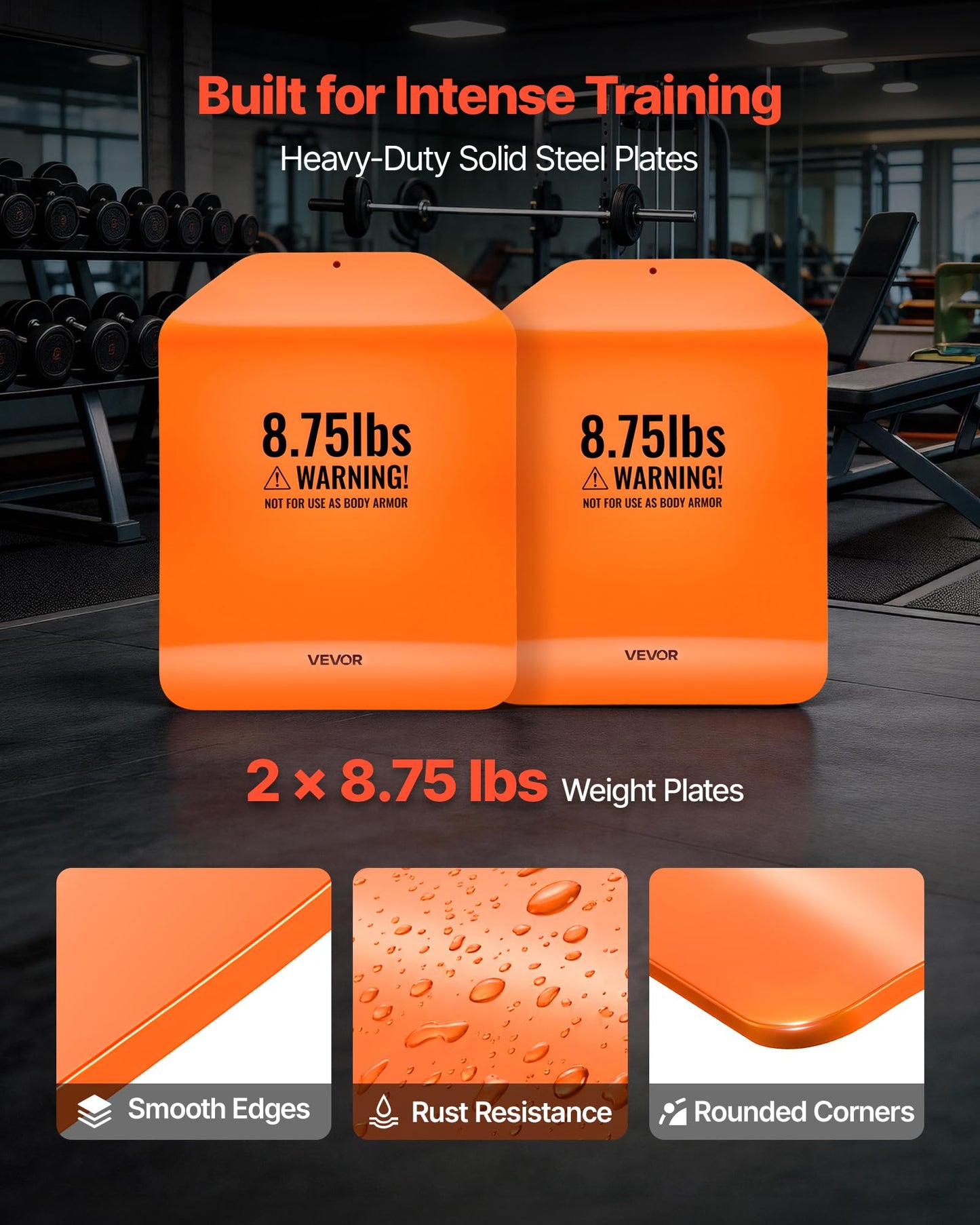 VEVOR Curved Weight Vest Plates, 8.75 LB Pairs, Premium Steel Tactical Weighted Plates for Vest, Ergonomic Design, for Strength Endurance Training, Running, Jogging, Fitness, Heavy Workouts