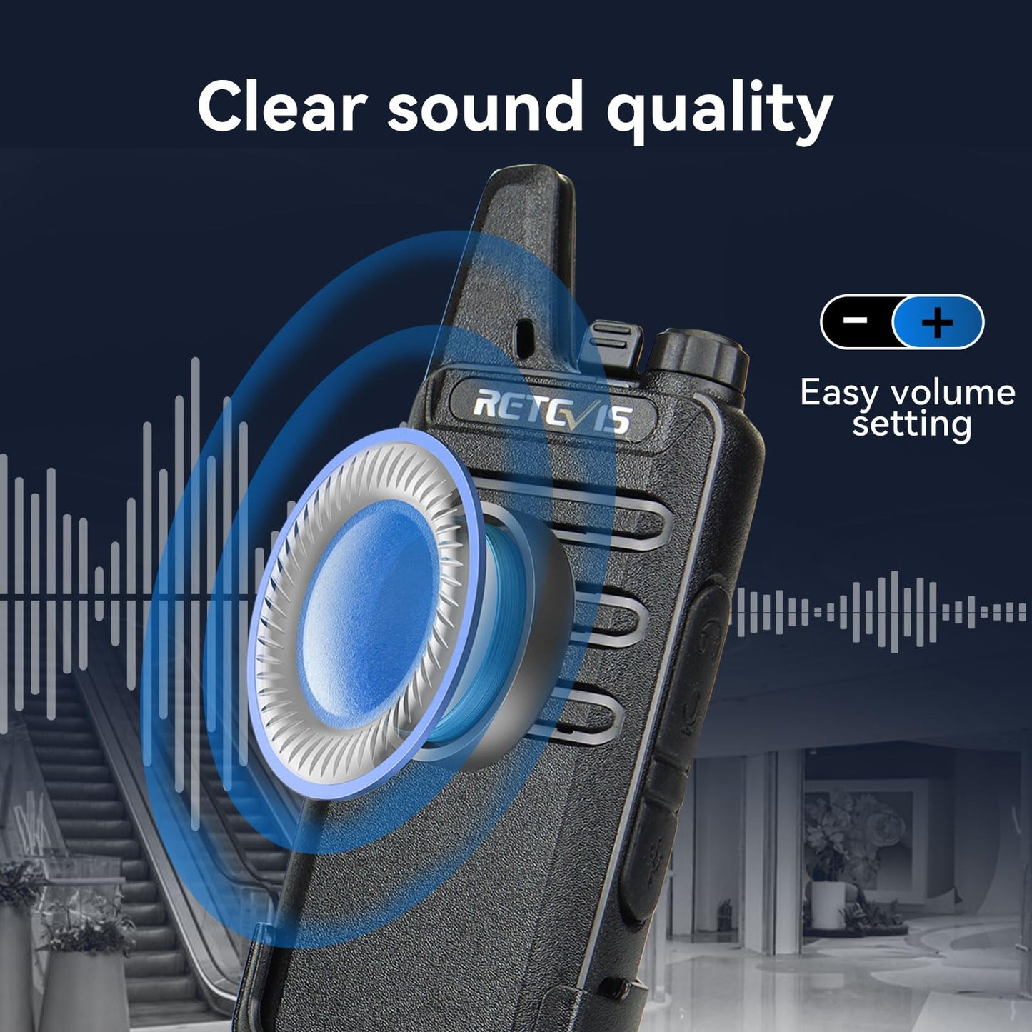 Retevis RT22 Walkie Talkies Mini, Rechargeable Two Way Radio Long Range, 2 Way Radio Small, Portable VOX, for Business Commercial Work School Church Restaurant (20 Pack,Black)