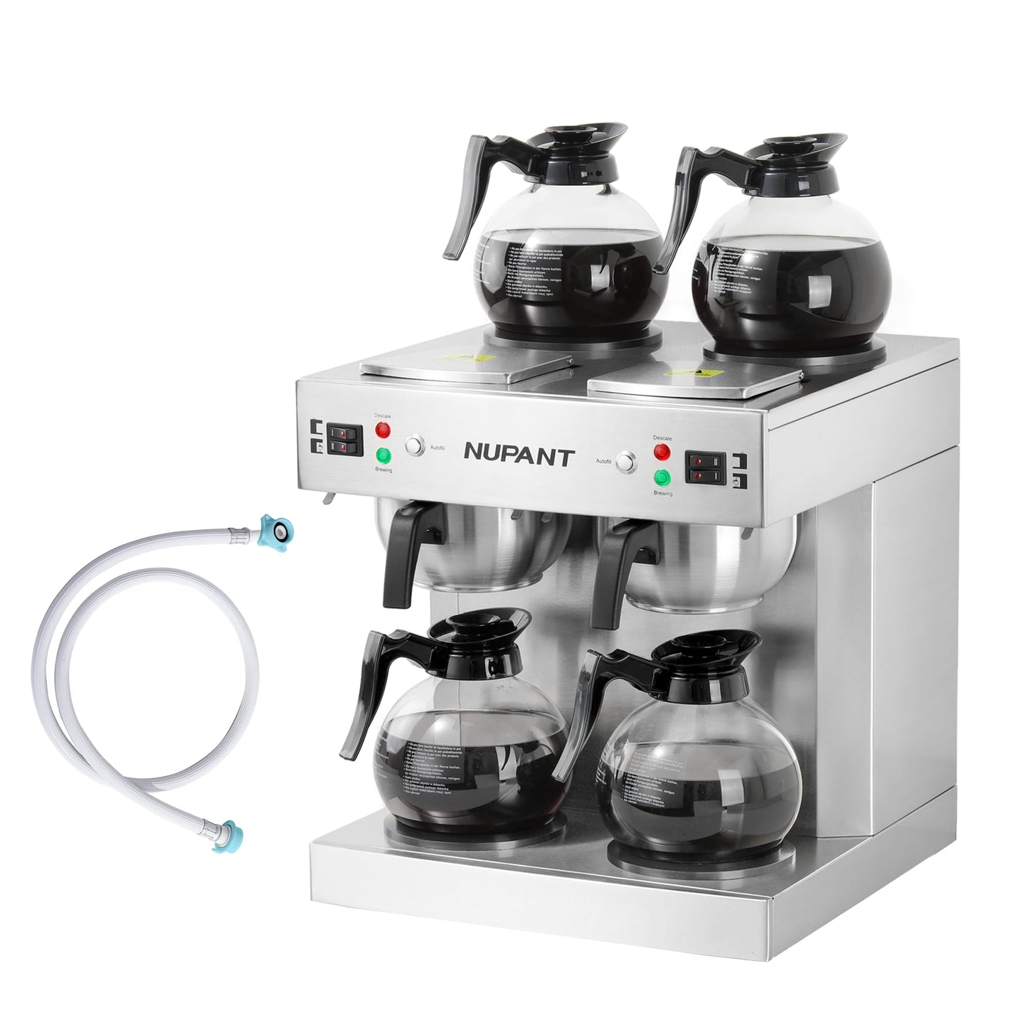 NUPANT Dual Drip Commercial Coffee Maker with Water Line 200 Cup/H 7.2L Auto-Filling Drip Coffee Maker Machine with 4 Carafes & 4 Warmers Stainless Steel Pour over Double Coffee Brewer for Restaurant