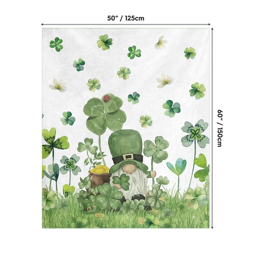 Horaldaily St. Patrick's Day Flannel Blanket Throw, Shamrock Gnome Lawn Watercolor Style Soft Fuzzy Plush Cozy Fleece Blankets for Couch Sofa Bed Lounging, Ideal Gifts for Kids Adults Self, 50x60