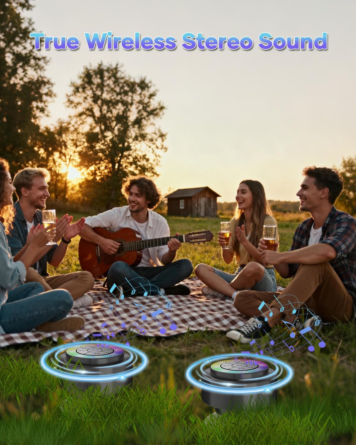 ssouwao IP67 Bluetooth Shower Speaker, Waterproof Portable Speakers with Suction Cup, Lights Show, Built-in Mic, Mini