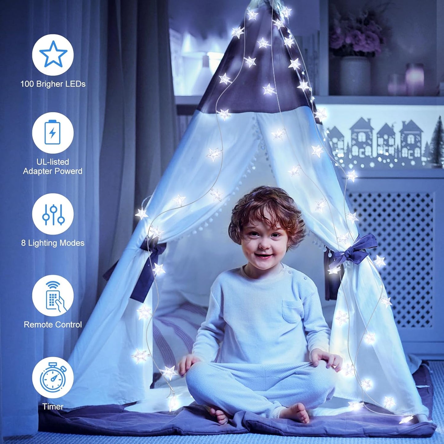 Star String Lights - 33 Ft 100 LED Waterproof Fairy Lights with Remote & Timer | 8 Modes for Home Decor