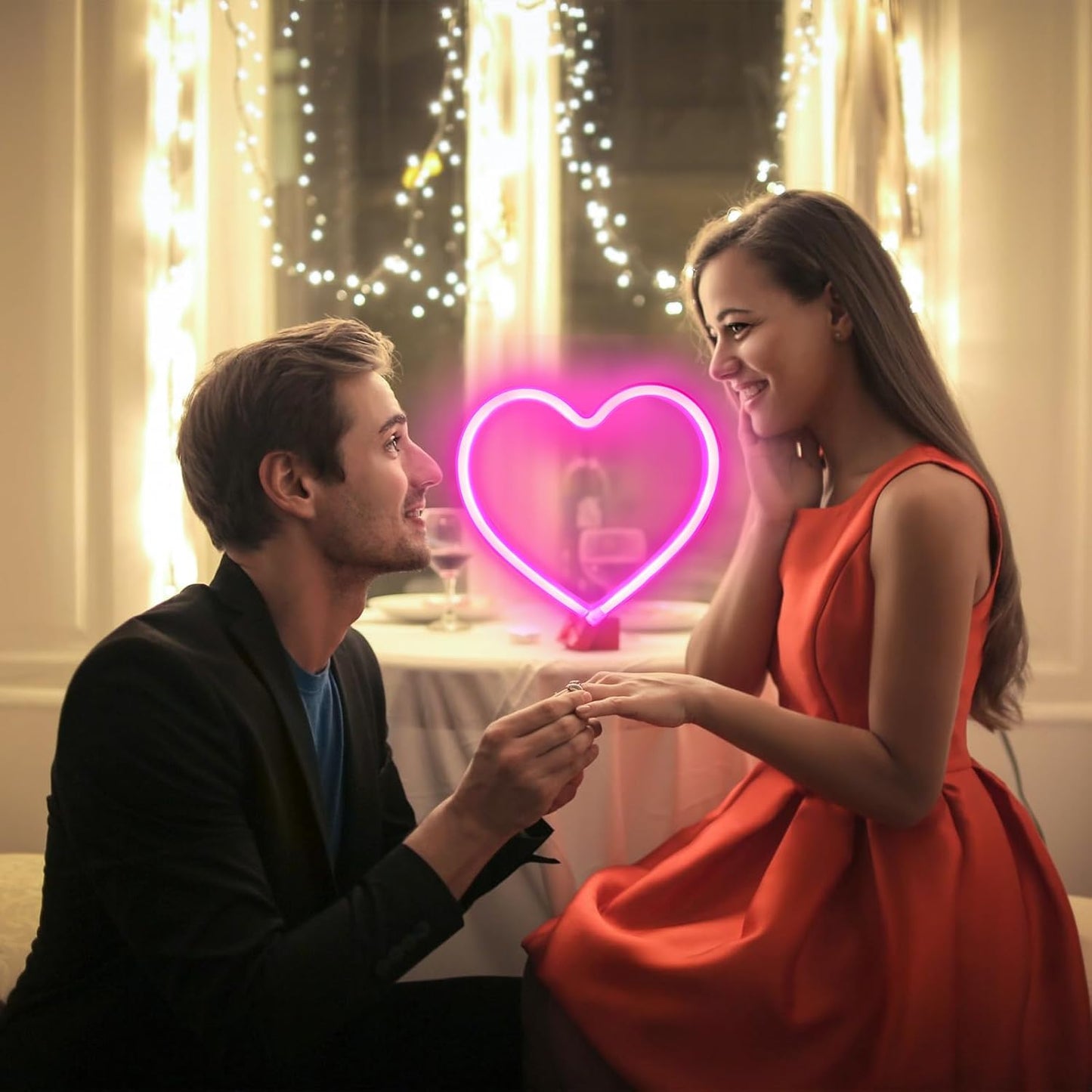 Skiennix Pink Heart Neon Sign - Battery Operated LED Heart Light for Valentine's Day Decor | Perfect Gift for Wife, Anniversary, or Mother's Day