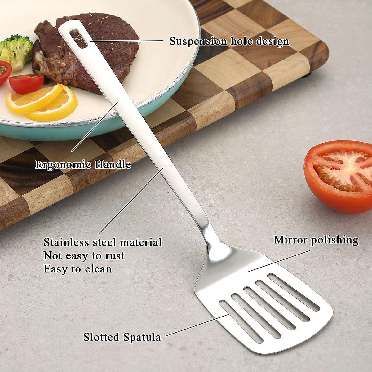 Spatulas And Kitchen Tong Set Of 2, Kyraton Spatula And Cooking Tongs, Stainless Steel Kitchen Utensils Set For Home, Restaurant, Camping, BBQ