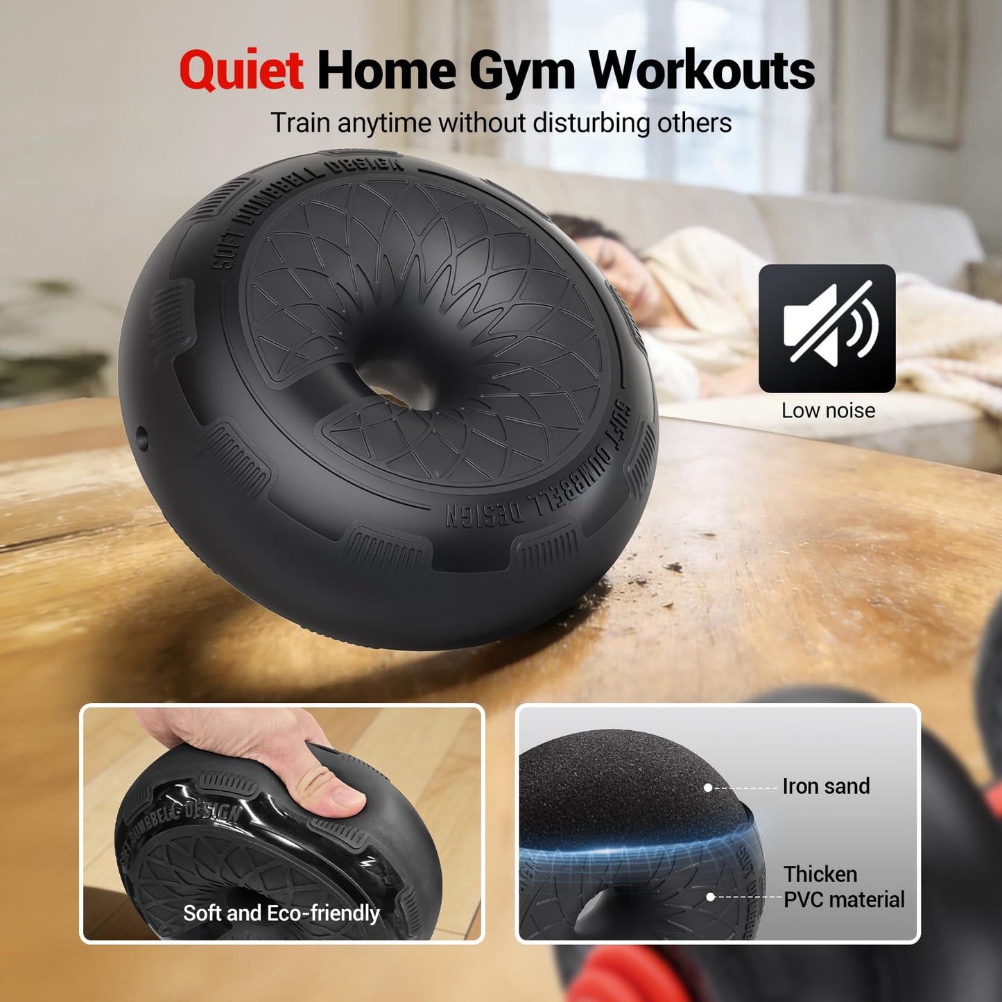 Yoleo Adjustable Dumbbell Set, 45LBS Dumbbell Set with Silent Anti-Collision Air Cushion with Connector, 5-in-1 Dumbbells Set Includes Barbell, Kettlebells, Push up Stand, Weight Plate, Exercise & Fitness Dumbbells Weight Set for Home Gym Suitable Men/Wom