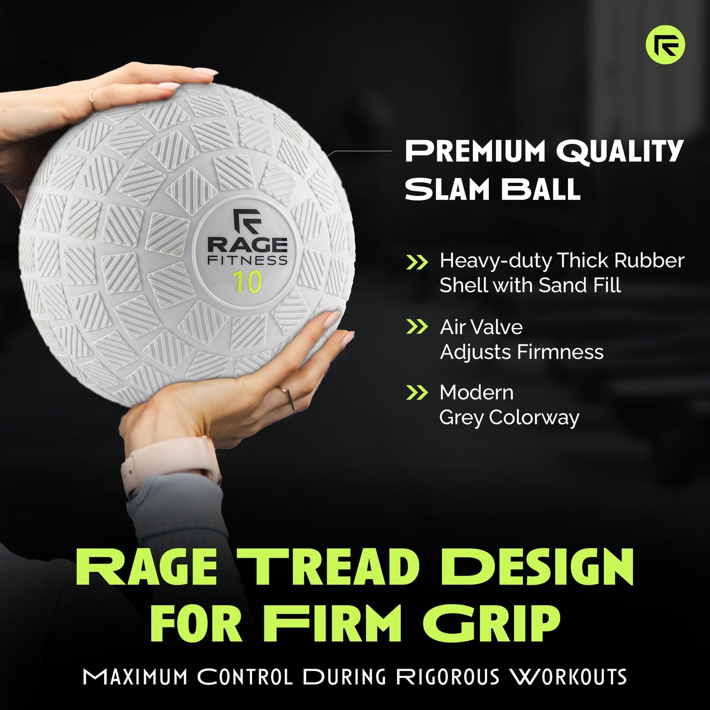Rage Fitness Slam Balls for Exercise, Tread Texture For Firm Grip, Full Body Exercise Ball, Soft Slam Ball for Exercise, 10lb Weighted Smash Ball, Perfect Toning Ball for Flexibility and Core Workouts