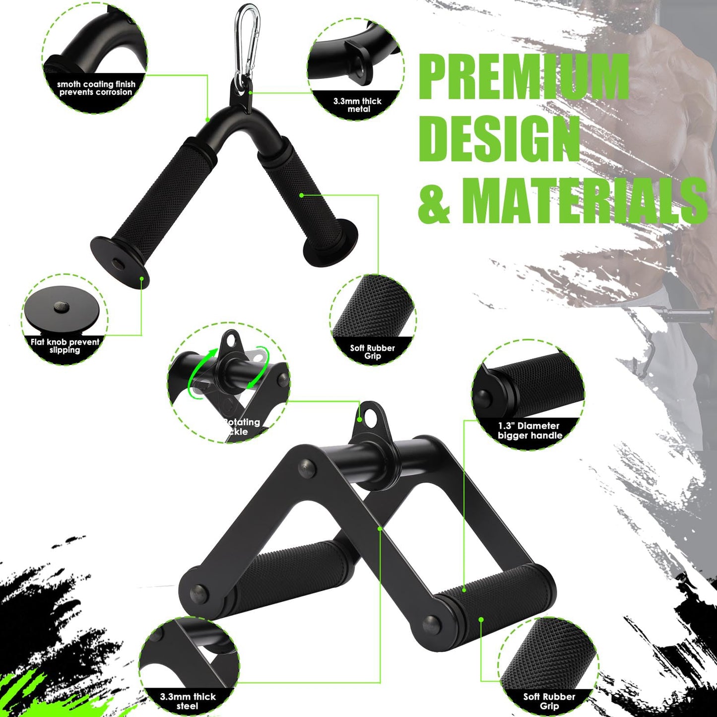Cable Machine Attachment Set LAT Pulldown Attachments,Cable Machine Accessories for Home Gym Weight Workout Include LAT Pulldown Bar,Double D Bar, Tricep Rope,V Bar (Black-5 pcs)
