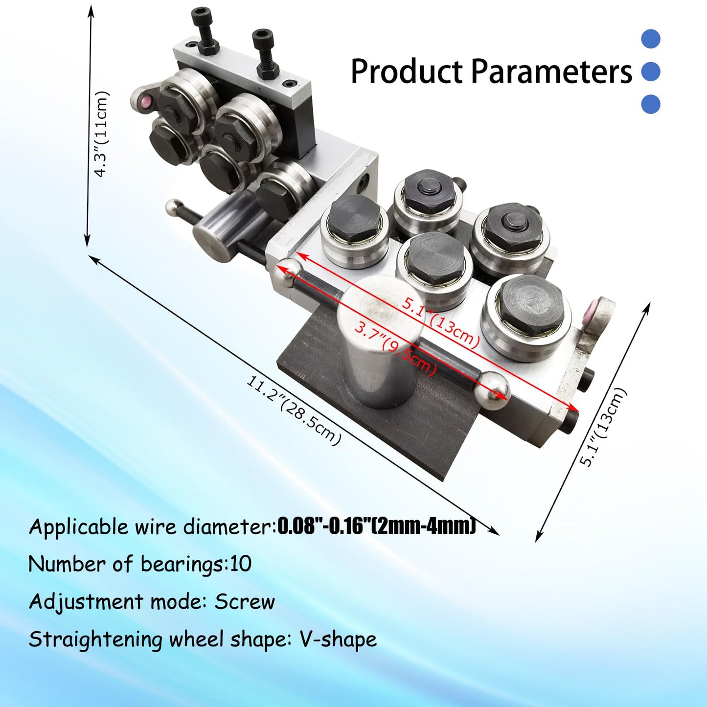 PreAsion Metal Wire Cable Straightener Straightening Machine with 10pcs V Shape Straighten Wheels Adjustable Diameter 2-4mm Straightening Tool for Different Metal Wire