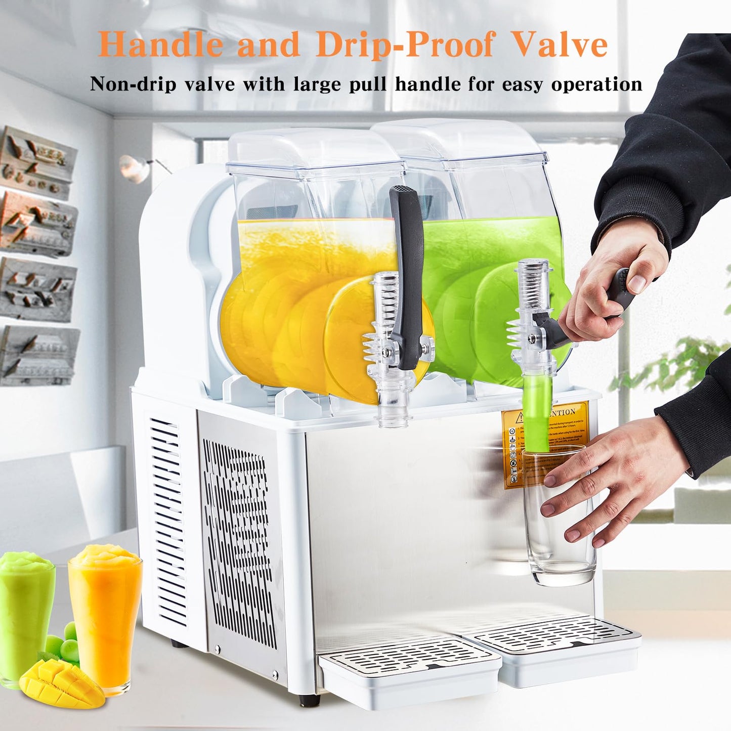 Dual-Tank 8L Frozen Drink, Slushie Maker, 370W Stainless Steel Commercial Machine for Home or Bar, Fast Cooling Margarita Maker with Digital Controls, Food-Safe PC Construction