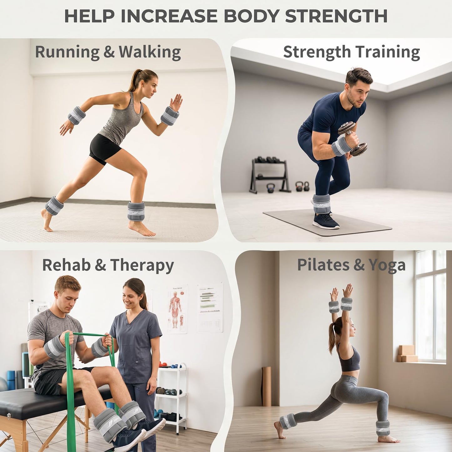 Adjustable Ankle Weights for Women Men 1-10 LBS 1 Pair Wrist Leg Arm Weights with Removable Weight, Strength Training Weight for Jogging, Walking, Running, Fitness, Gym Workout, Grey
