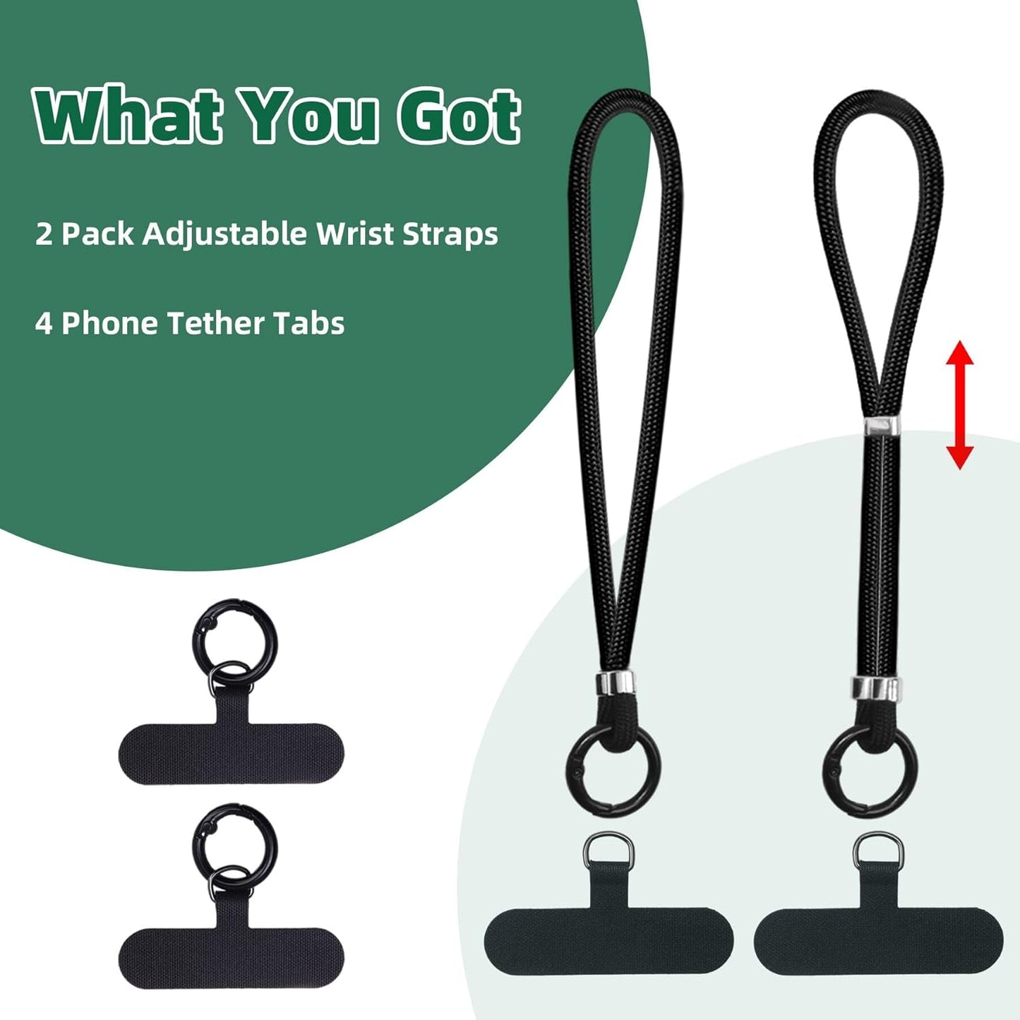 2 4 SEVENKA Adjustable Phone Lanyards, Cell Phone Wrist Straps & Phone Tether Tab with Spring O Ring Clasps, Phone