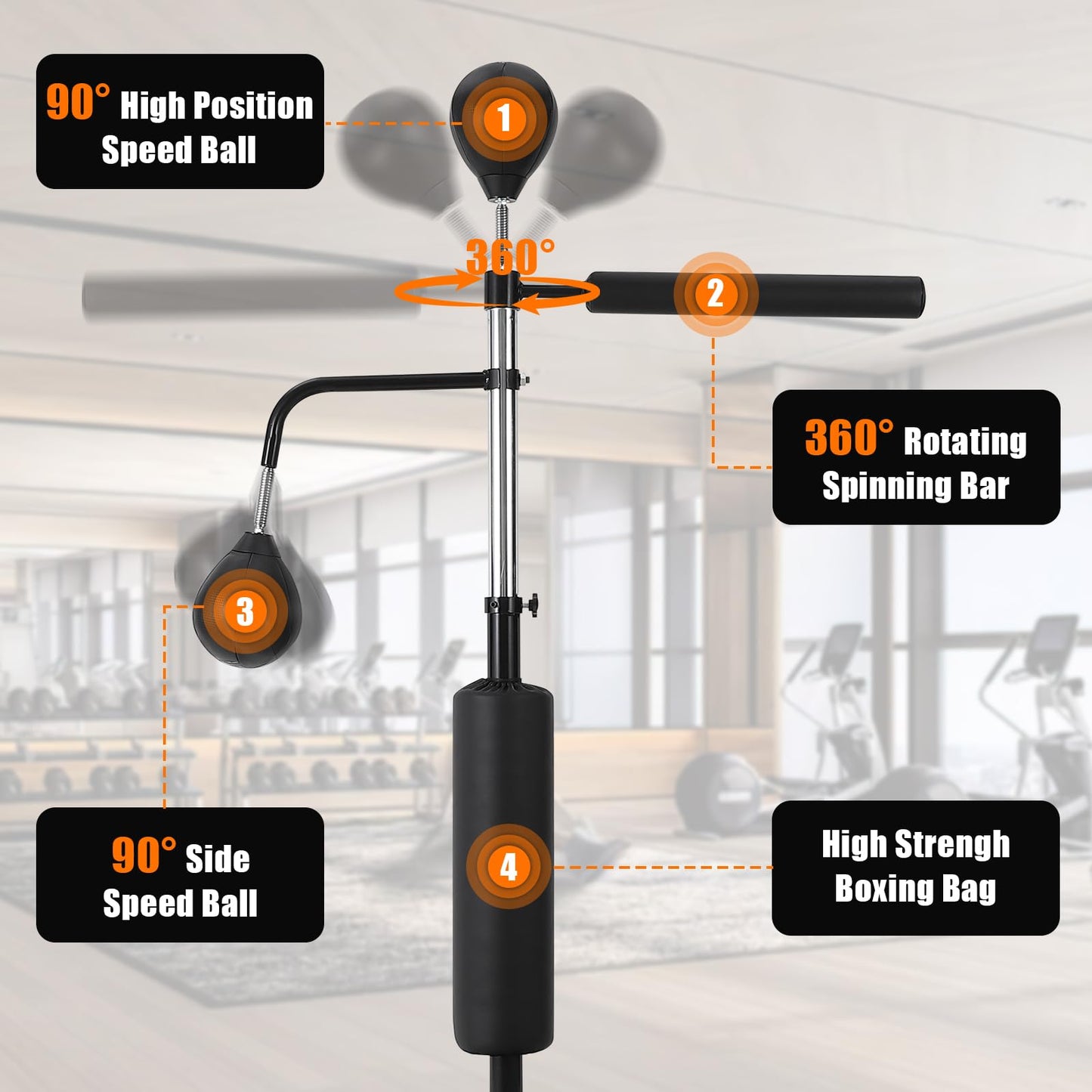 Boxing Speed Trainer, Punching Bag with Stand, Reflex Boxing Bag with Adjustable Height, Free Standing Strike Bag Set with Gloves for Teens & Adults, Workout Speed Bag for Home Gym Training