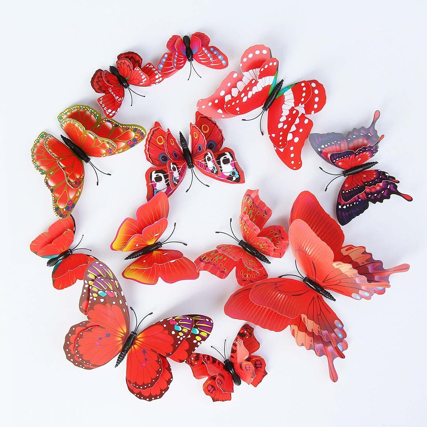 OPSEAM 3D Butterfly Wall Decor - 48 PCS Magnetic Stickers for Party Decorations (Red)