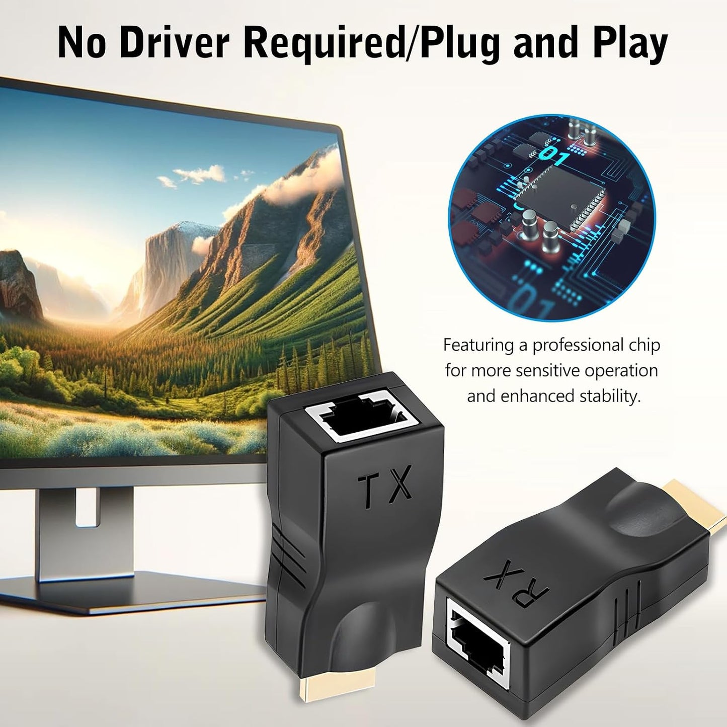 Eiszuso 5e/6, 2-Port RJ45 1080P 30m/98ft, Set PS4, HDMI Extender Over Cat HDMI to Ethernet Network Converter, Supports