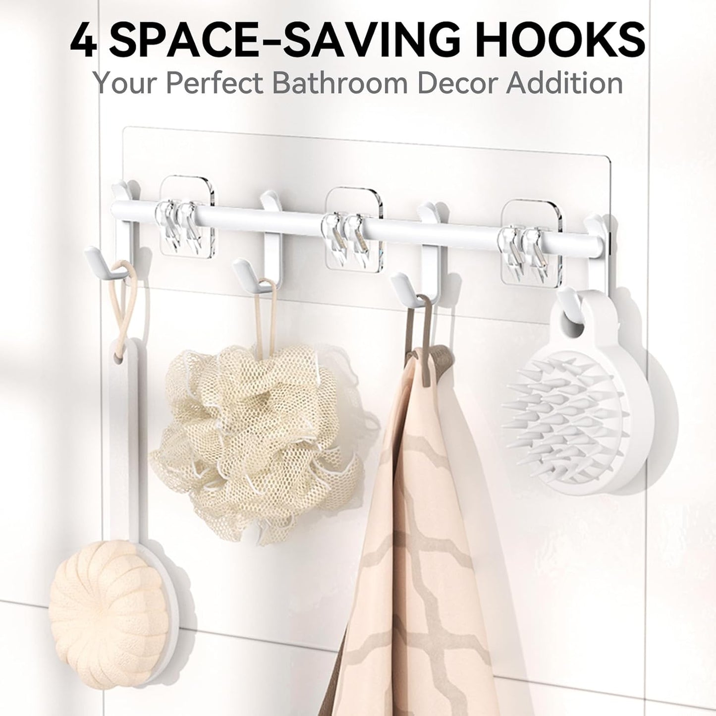 YASONIC Shower Caddy - Large Capacity Bath Organizer with Soap Holder & 12 Hooks | Rustproof White Shelves