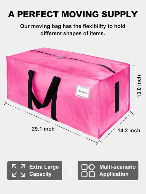 4 Pack Large Moving Bags by [Brand Name] - Heavy Duty Water-Resistant Storage Totes | Space-Saving Design (Pink)