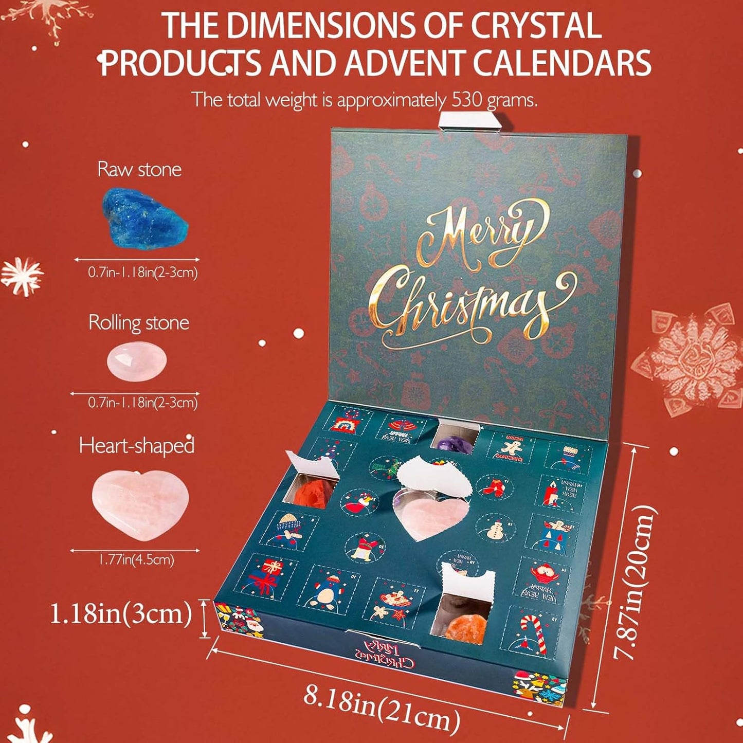Skiennix 24 PCS Natural Crystal Gemstones Advent Calendar - Healing Stones & Minerals for All Ages