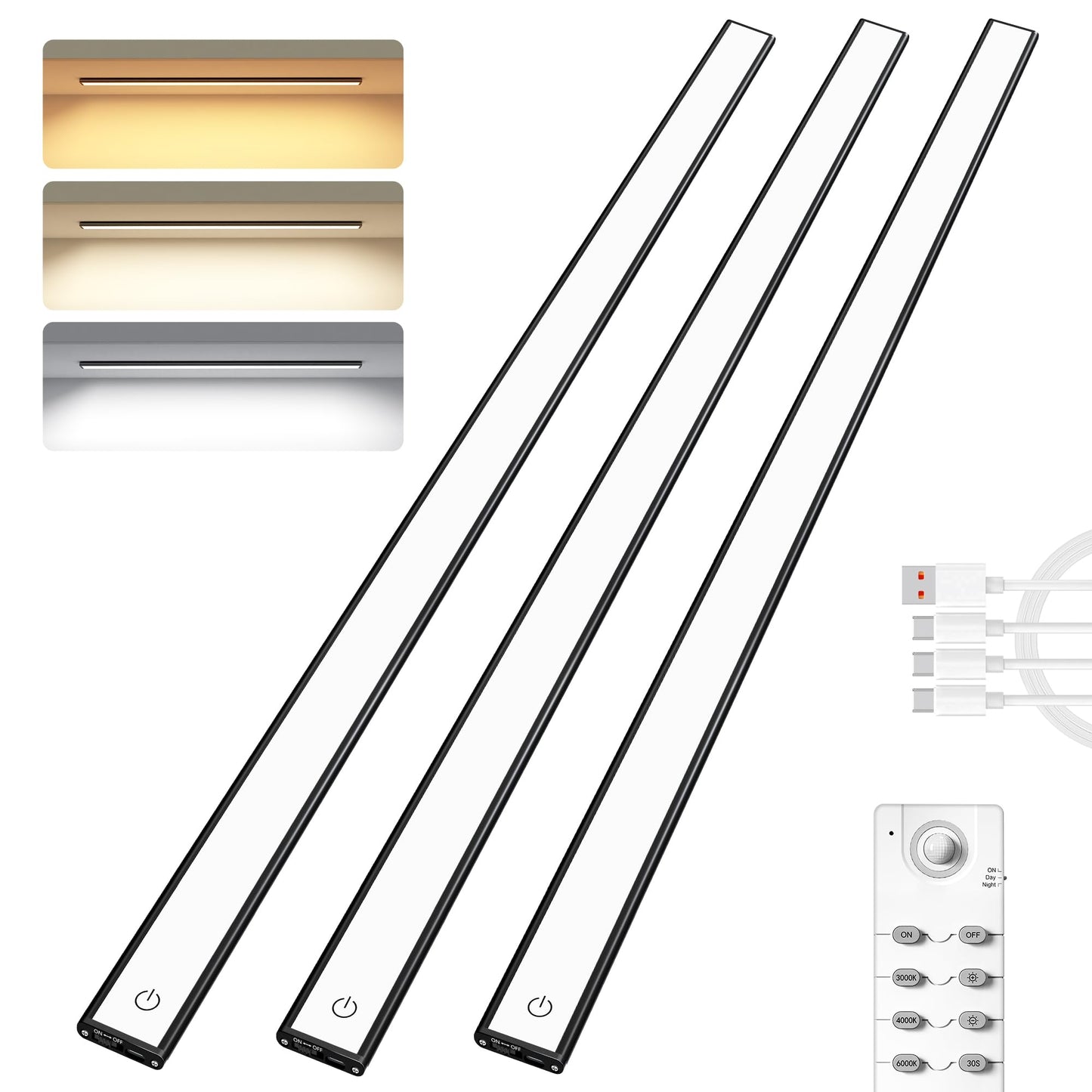 Under Cabinet Lighting,276 LED Wireless Motion Sensor Light Indoor, Rechargeable Closet Lights Battery Operated,Dimmable & 3 Color Temps,Magnetic Under Counter Lights for Kitchen, Closet (80CM,3Pack)