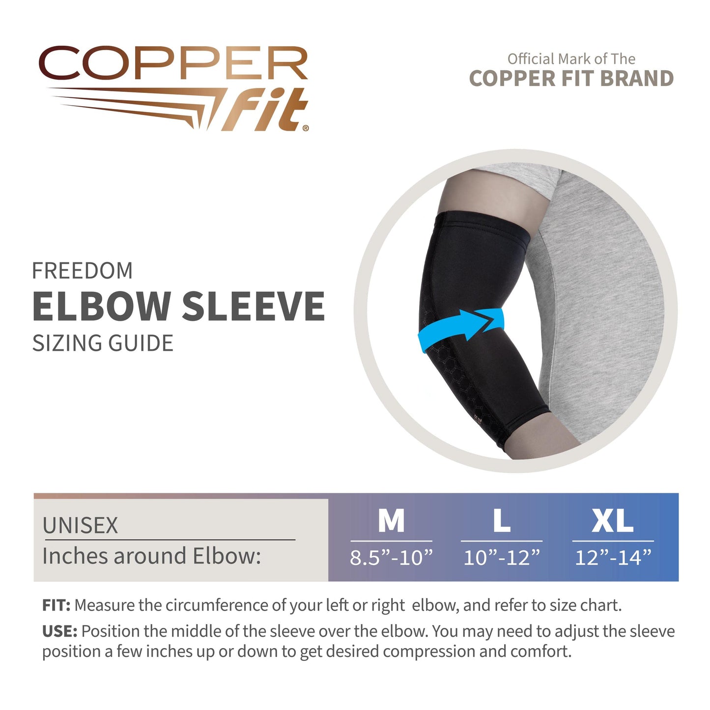 Copper Fit unisex adult Elbow Compression Sleeve Hosiery, Black, Large US