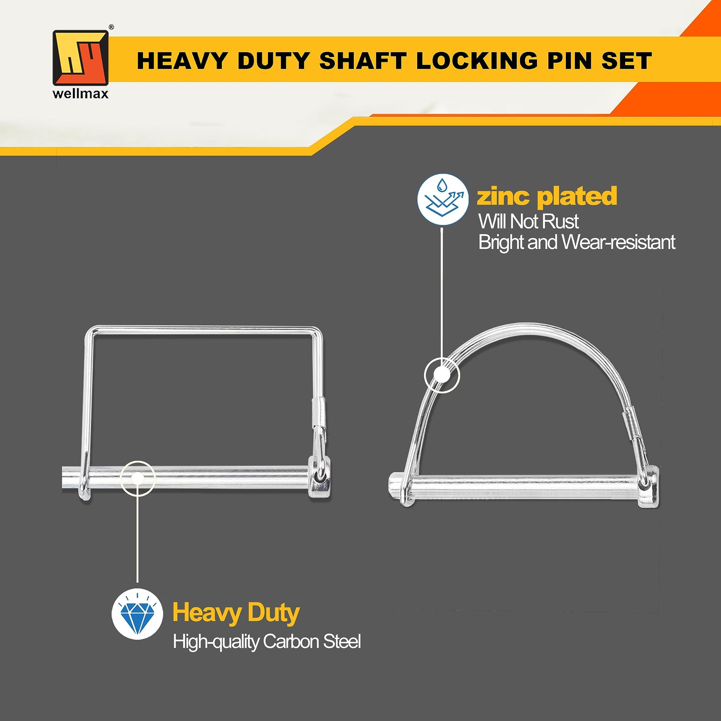 Wellmax 20 Pcs Trailer Hitch Pin in 1/4", 5/16" and 3/8" Diameter Zinc-Plated Heavy Duty Shaft Locking Pin, Trailer Pin for Trailer Lock and Hitch Pin Lock for Farm Lawn Garden Wagons, Silver Color