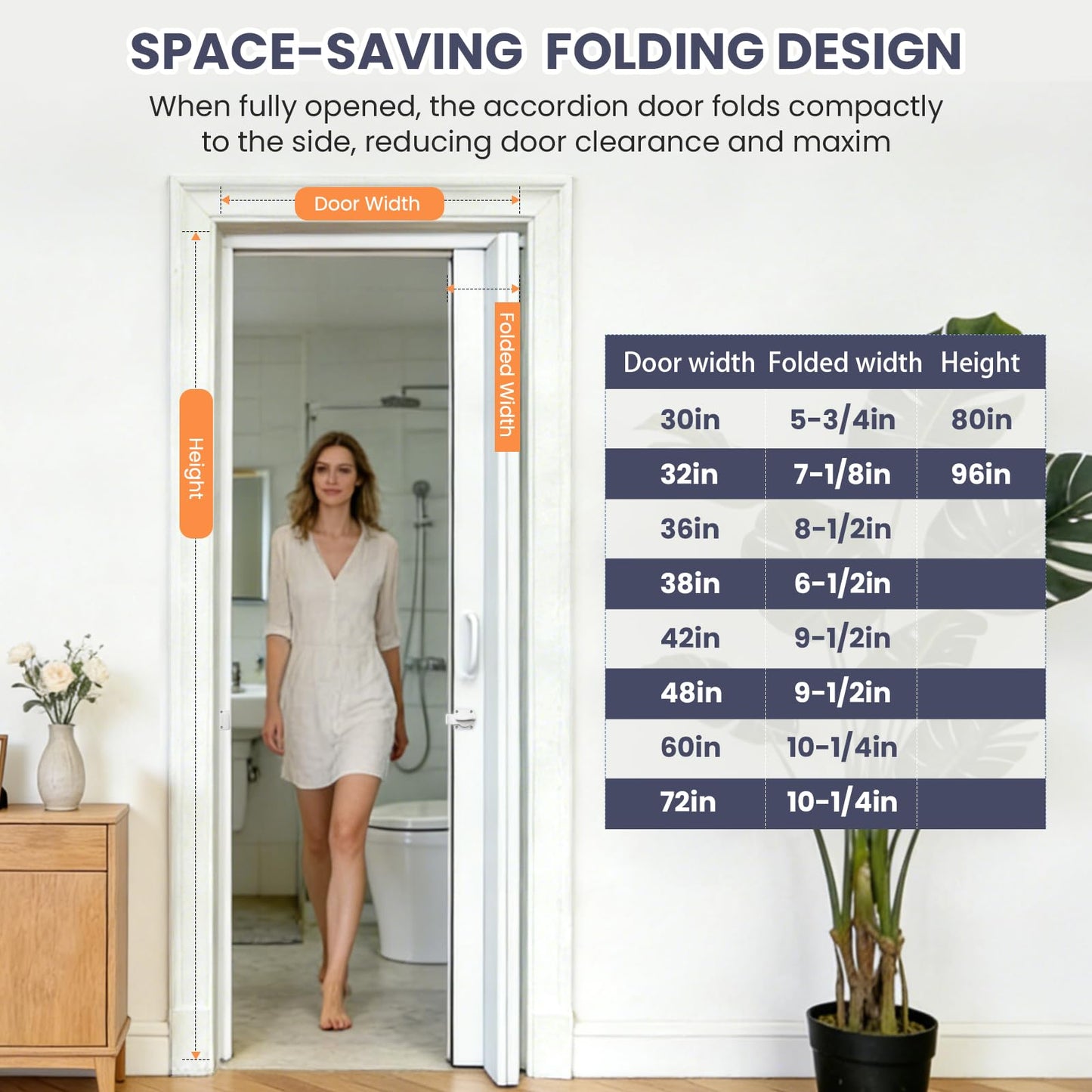 DIYHD 48X80in Glass Accordion Door with Latch&Handle, Double-Layer Thickened PVC Folding Interior Door with Frosted Acrylic - Blocks Views, Lets Light In, Easy Install for Closet, Utility&Room Divider