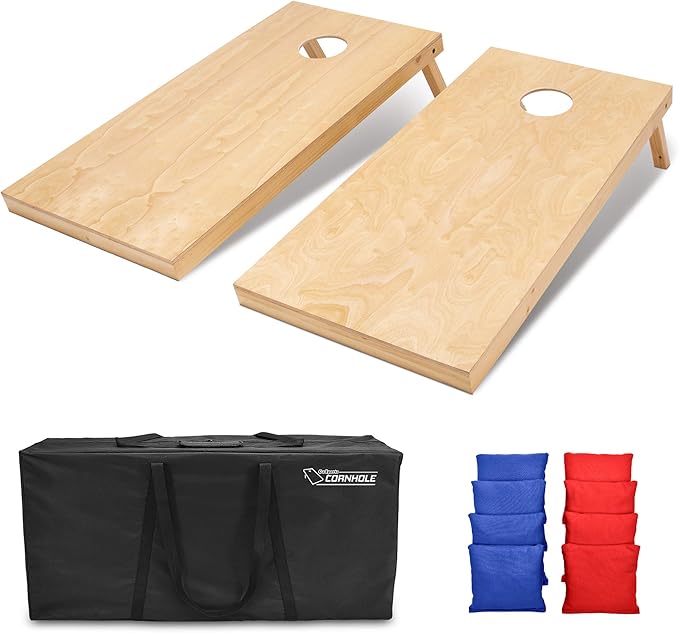 GoSports Regulation Size Wooden Cornhole Set with Natural Wood Finish - Includes Carrying Case