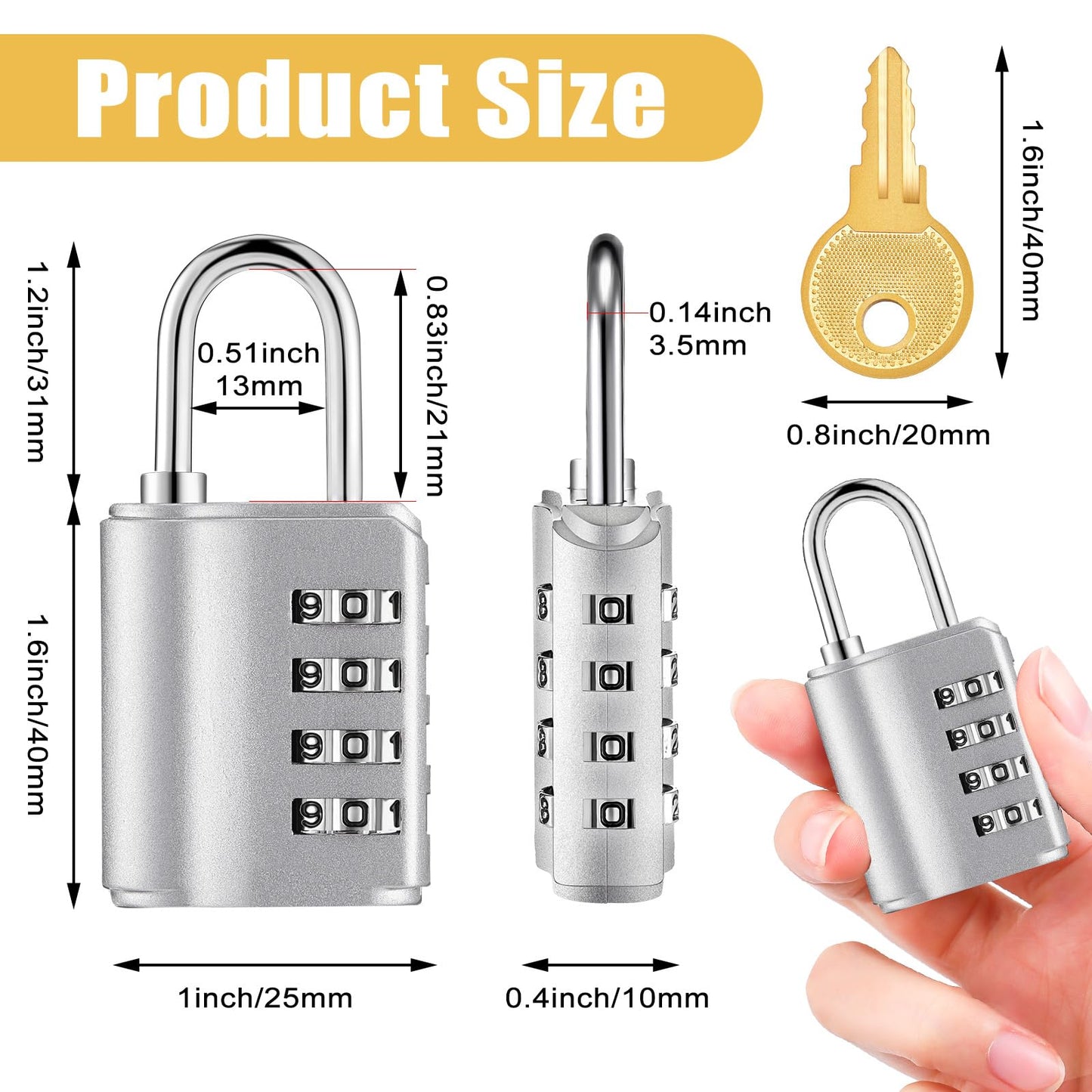 Kenning 10 Pcs Combination Padlock 4 Digit Combination Lock with Keys Locker Resetable Security Outdoor Waterproof Gate Lock for School Sports Gym Locker Employee Fence Case (Silver)