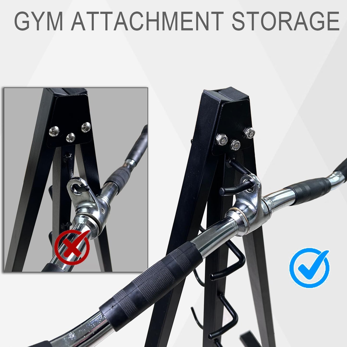 BLUSLM Wall Mounted Lat Pull Down Bar Organizer with Hooks, Home Gym Storage Rack for Lat Pulldown Attachments, Cable Attachments Rack for Gym Accessories (Cable Attachment Rack3)