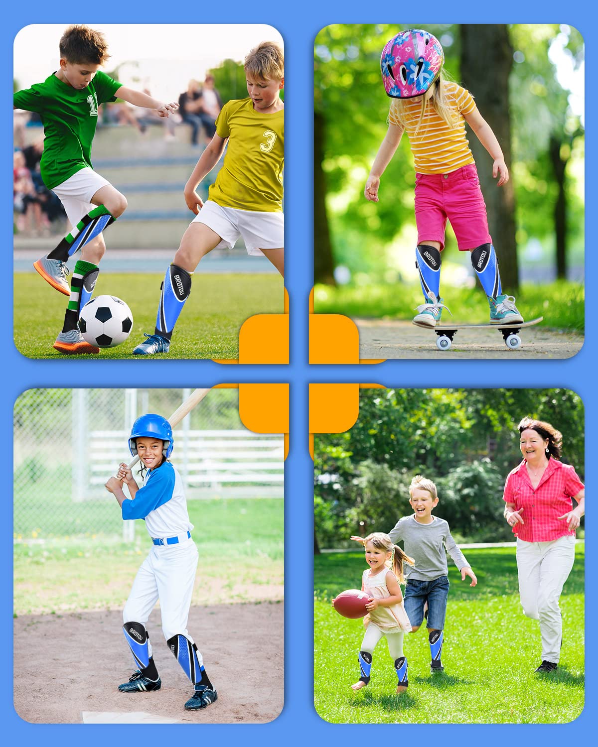 BROTOU Shin Guards Soccer Youth, Soccer Shin Guards for Kids 3-15, Light Weight Adjustable Straps Shin Pads Protection Equipment with Ankle and Leg Calf Protection (S, Blue)