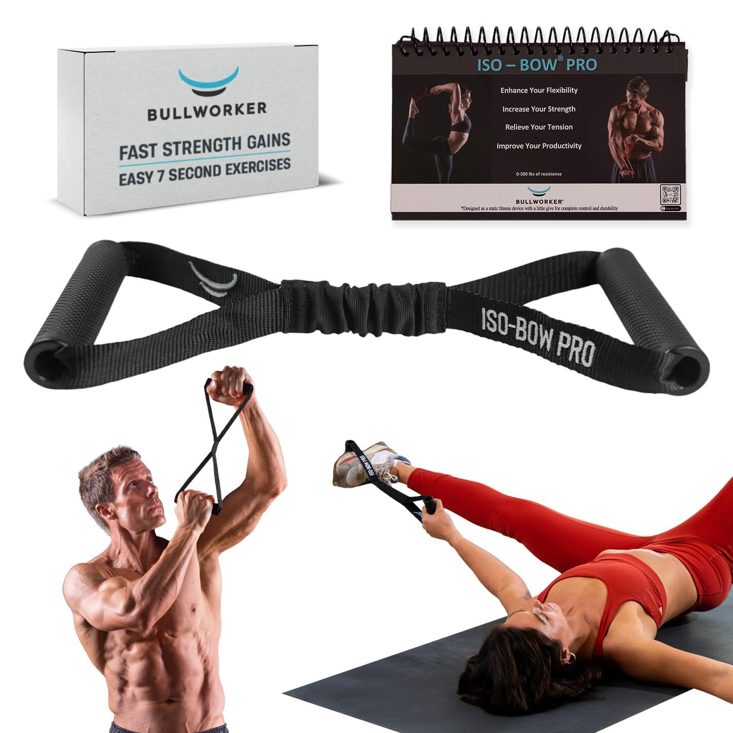 Bullworker Iso-Bow Pro Pair - Isometric Exercise Equipment: Self Resistance Portable Exercise & Stretching Straps with Handles - Yoga, Pilates, Mobility & Strength Training