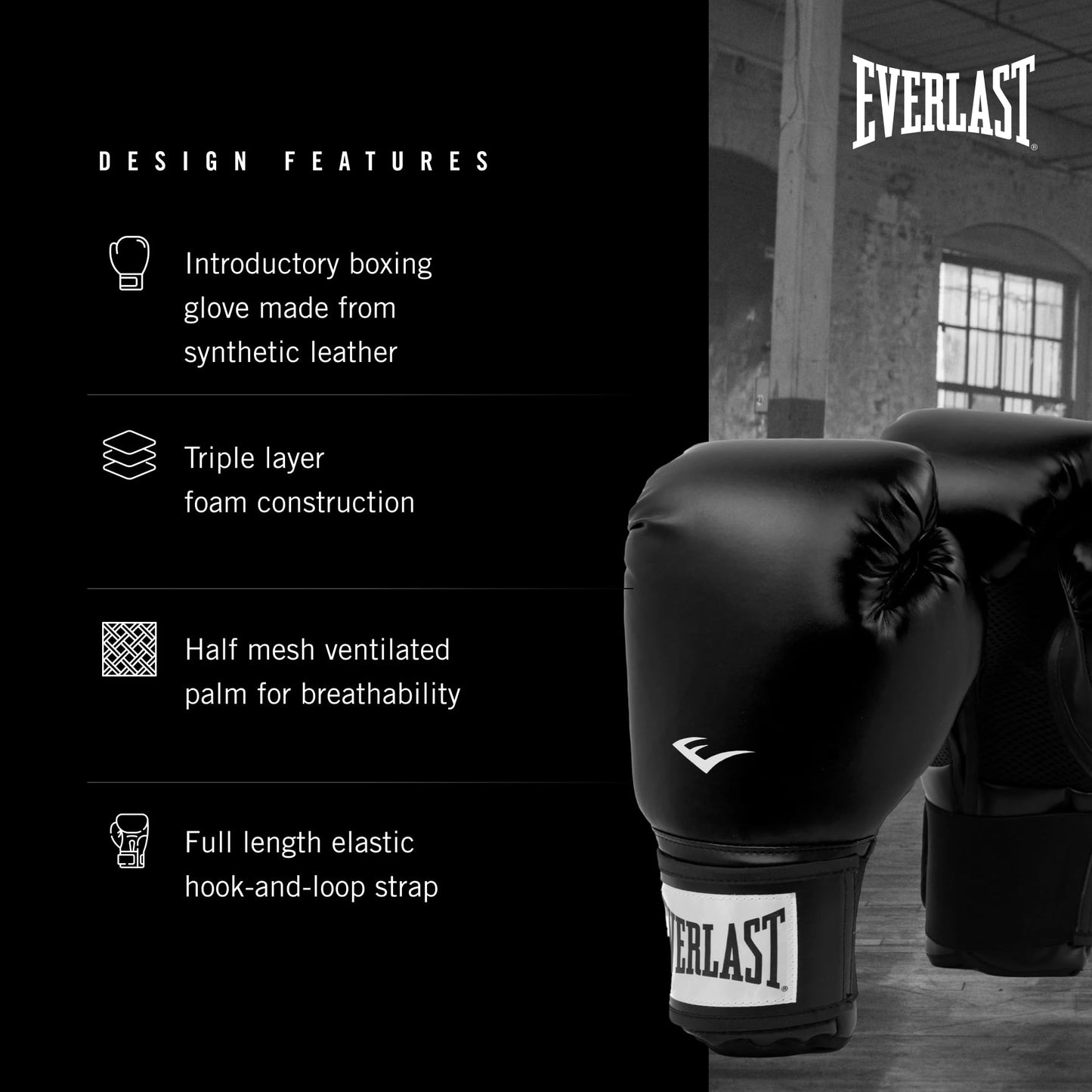 Everlast ProStyle 2 Boxing Gloves | Classic Fight Training Gloves for Men and Women | Secure Fit Hook and Loop with Wrist Support | Heavy Bag & Fitness Training (14 oz | Black)