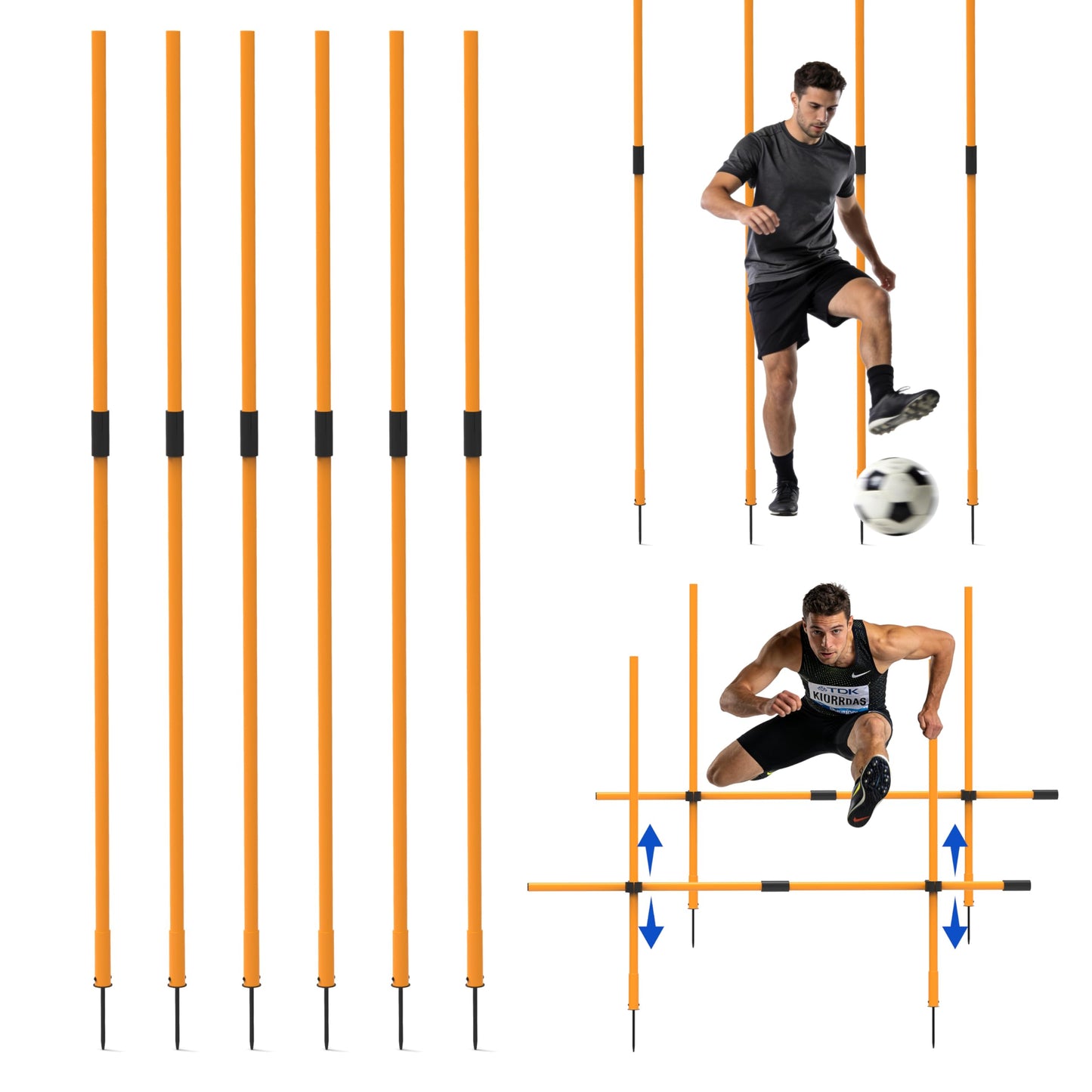 Hikeen Agility Poles, 6 Pack 6ft Soccer Training Poles, Practice Equipment Accessories for Football, Adjustable Detachable Sports Speed Training Sticks for Adults Youth
